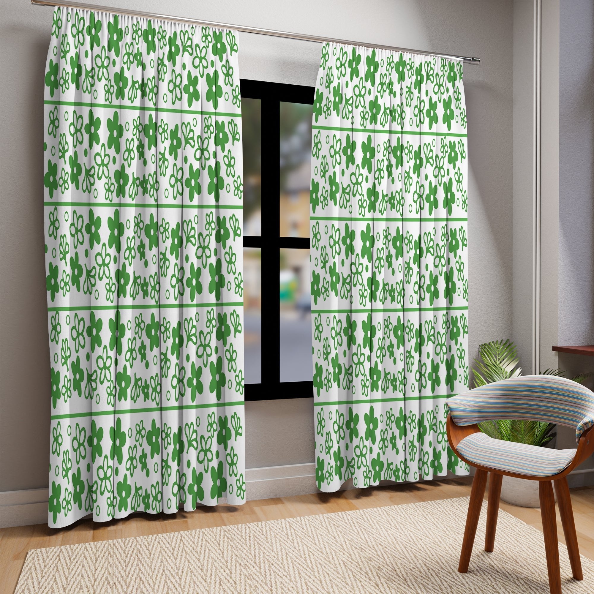 Kate McEnroe New York Vintage Pyrex Spring Blossom Blackout Curtains, Crazy Daisy Mid Century Window PanelsWindow Curtains22667369216671079067