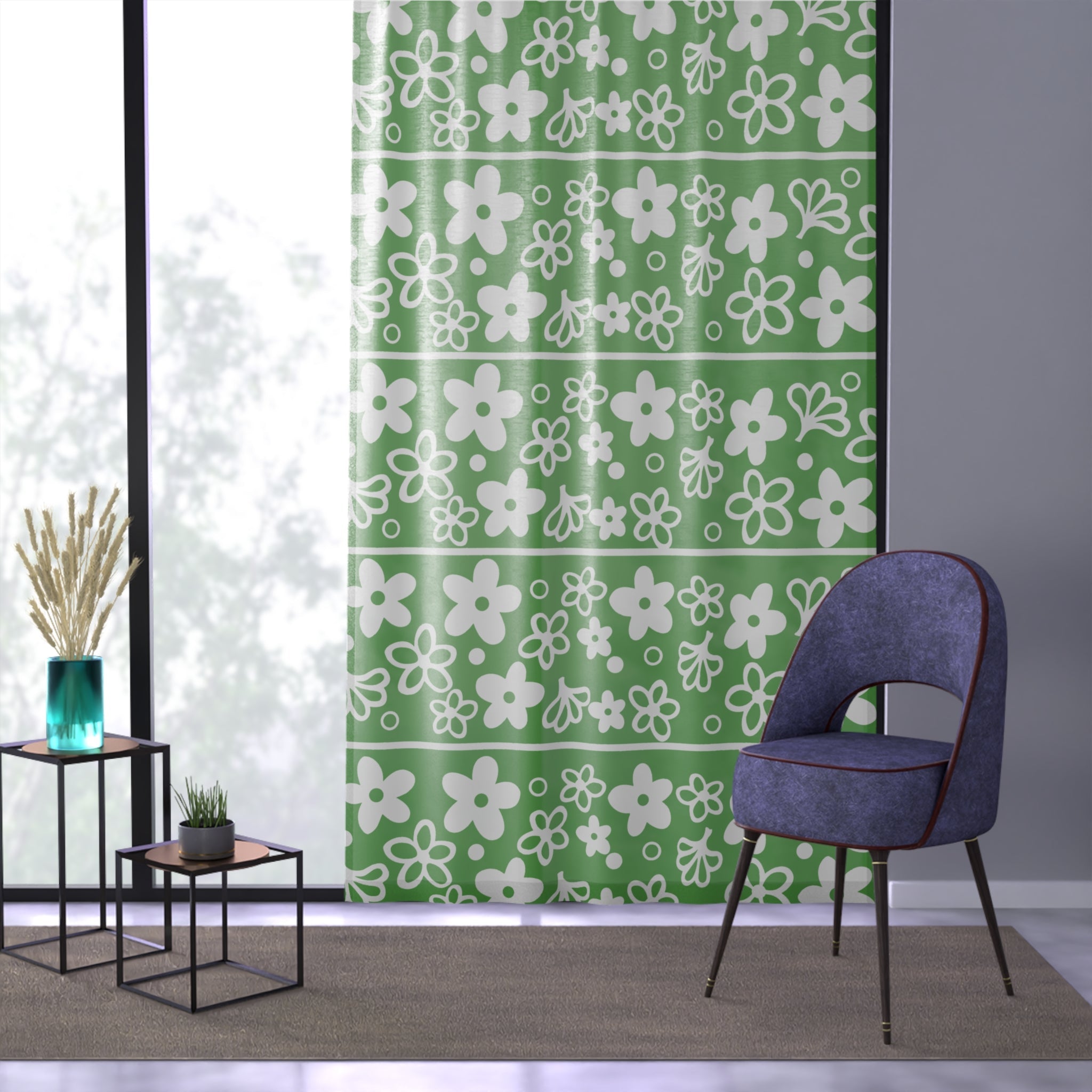 Kate McEnroe New York Vintage Pyrex Spring Blossom Green Mid Century Modern Sheer Window CurtainWindow Curtains36393079176402309573