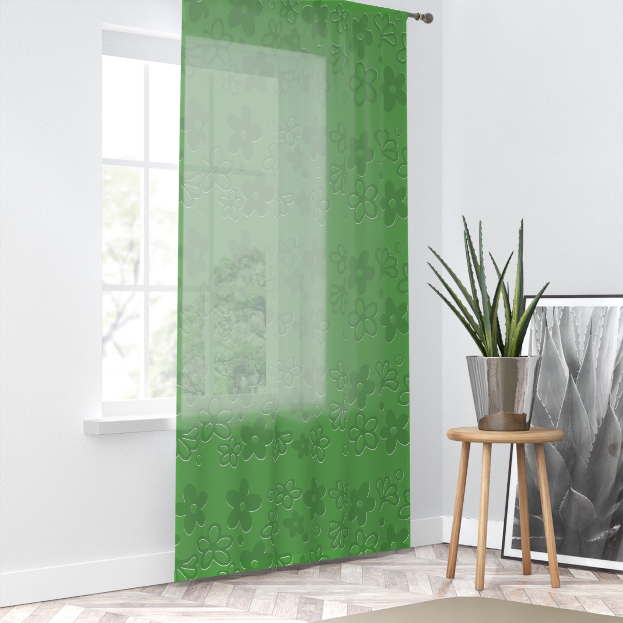 Kate McEnroe New York Vintage Pyrex Spring Blossom Sheer Curtain, 70s Mid Century Modern Retro Window PanelWindow Curtains32125763602578360645