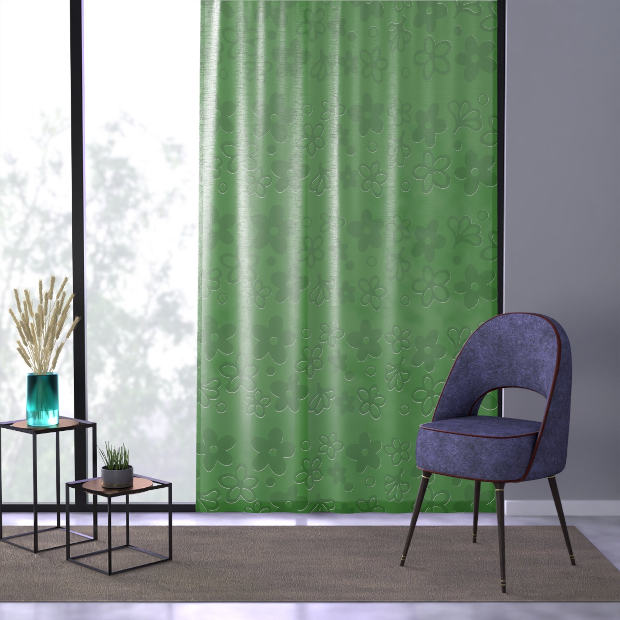 Kate McEnroe New York Vintage Pyrex Spring Blossom Sheer Curtain, 70s Mid Century Modern Retro Window PanelWindow Curtains32125763602578360645