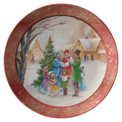 Kate McEnroe New York Vintage Red Christmas Carolers Scene Dinner Plate Plates Set of Four 9820FOUR
