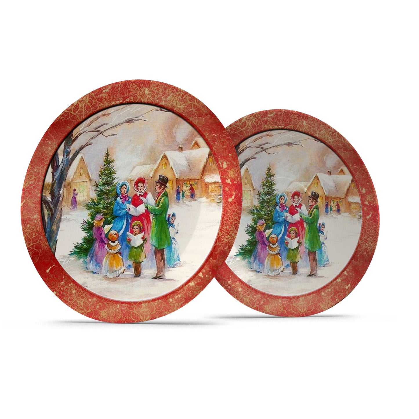 Kate McEnroe New York Vintage Red Christmas Carolers Scene Dinner Plate Plates Set of Two 9820TWO