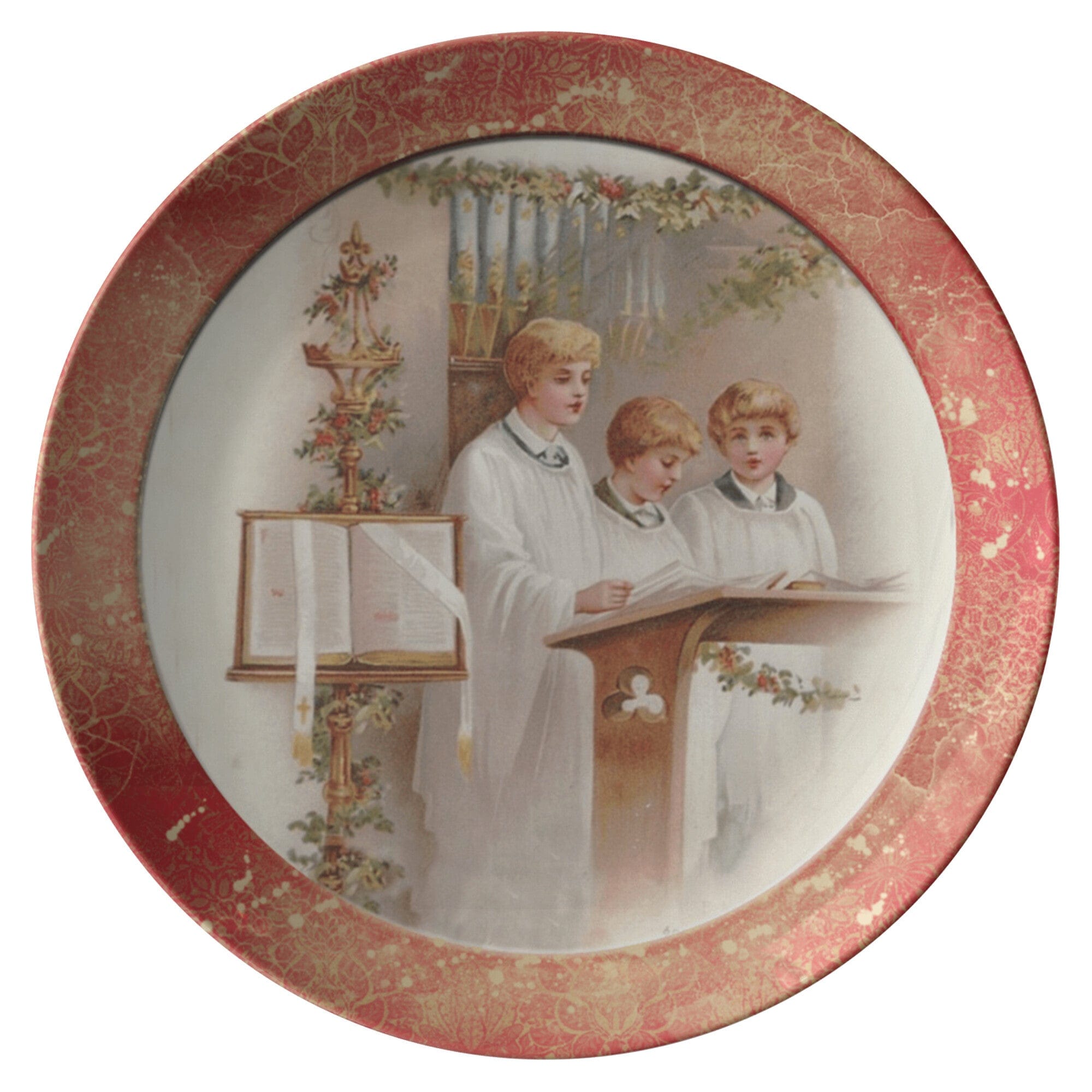 Kate McEnroe New York Vintage Red Christmas Carolers Scene Dinner PlatePlates9820FOUR
