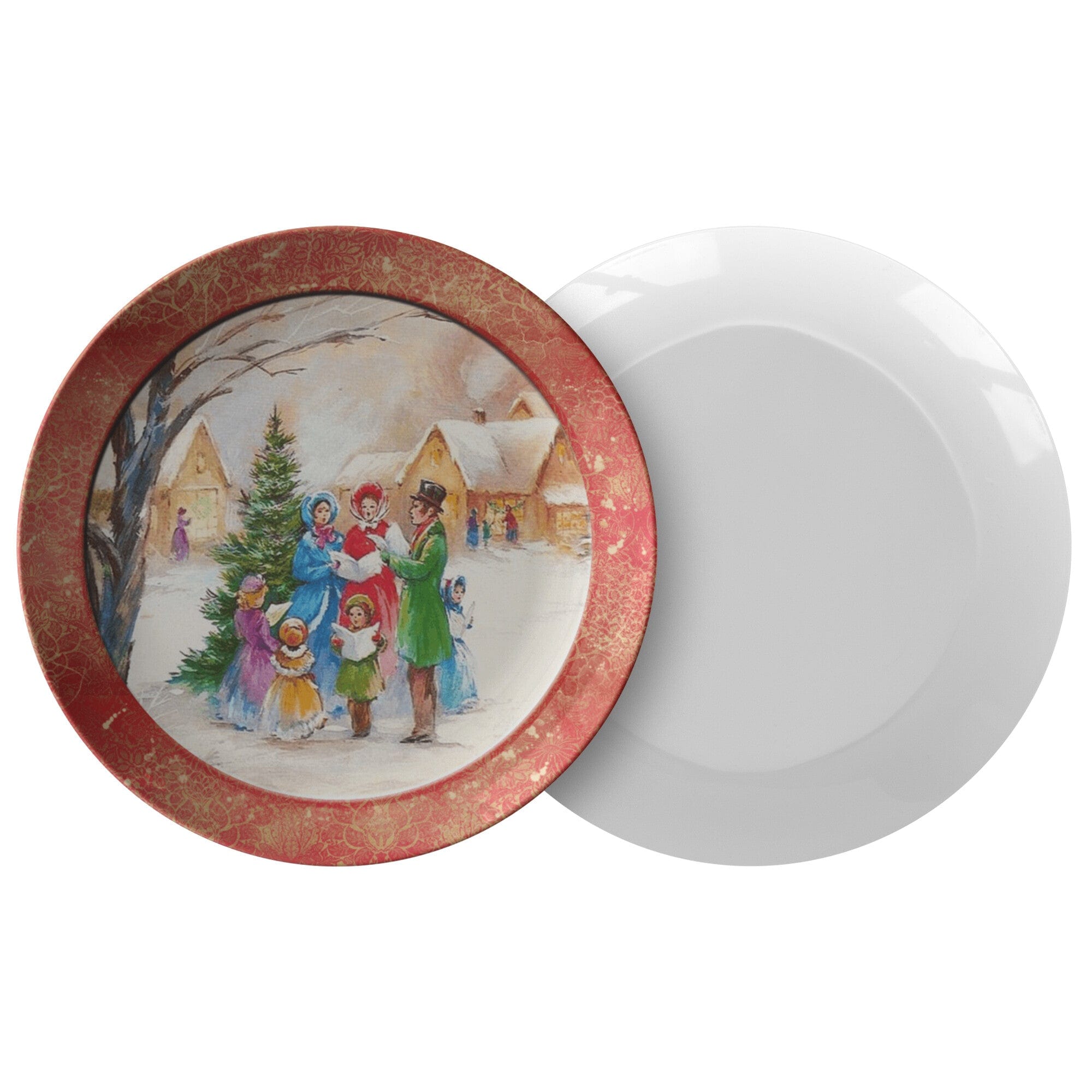 Kate McEnroe New York Vintage Red Christmas Carolers Scene Dinner PlatePlates9820SINGLE