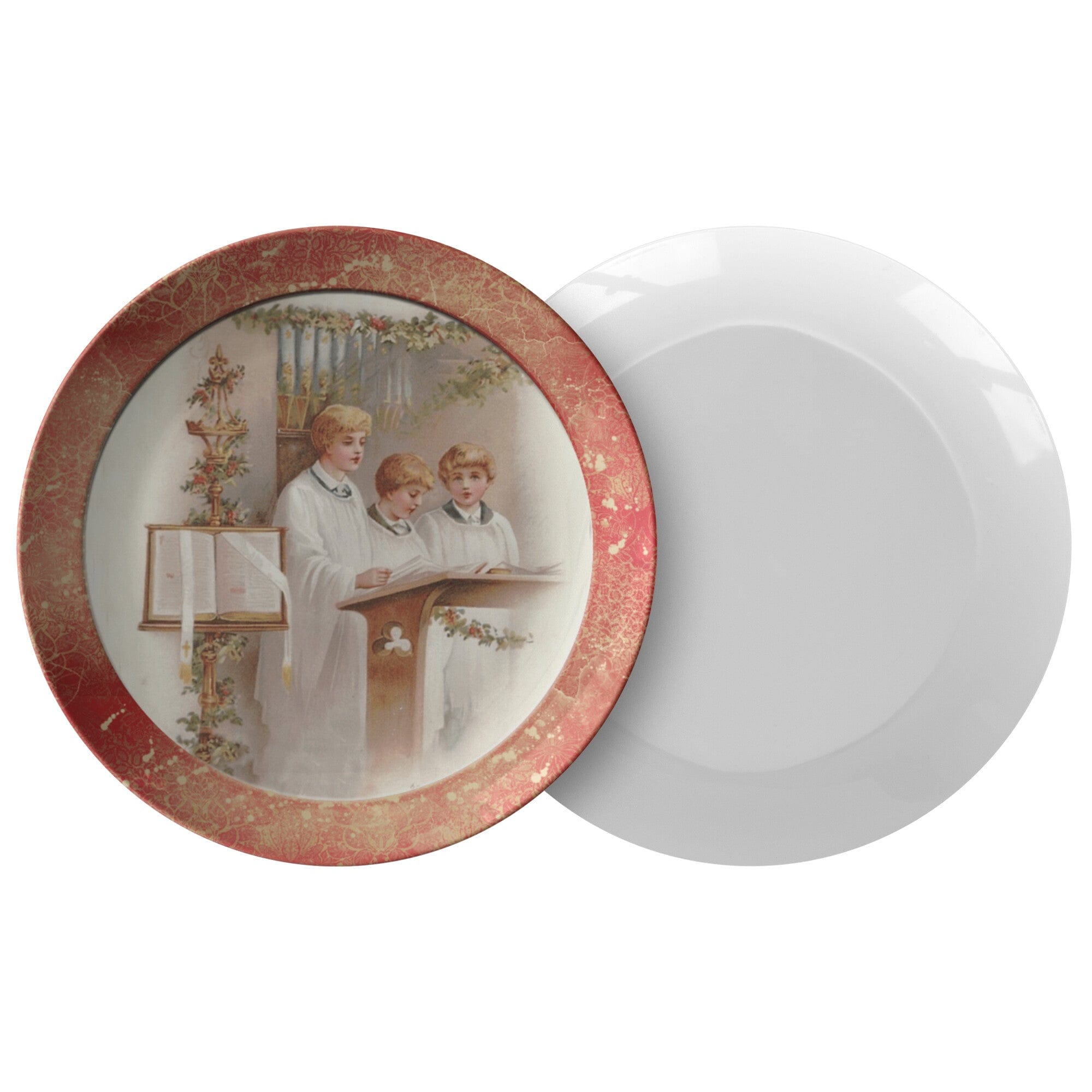 Kate McEnroe New York Vintage Red Christmas Carolers Scene Dinner PlatePlates9820SINGLE