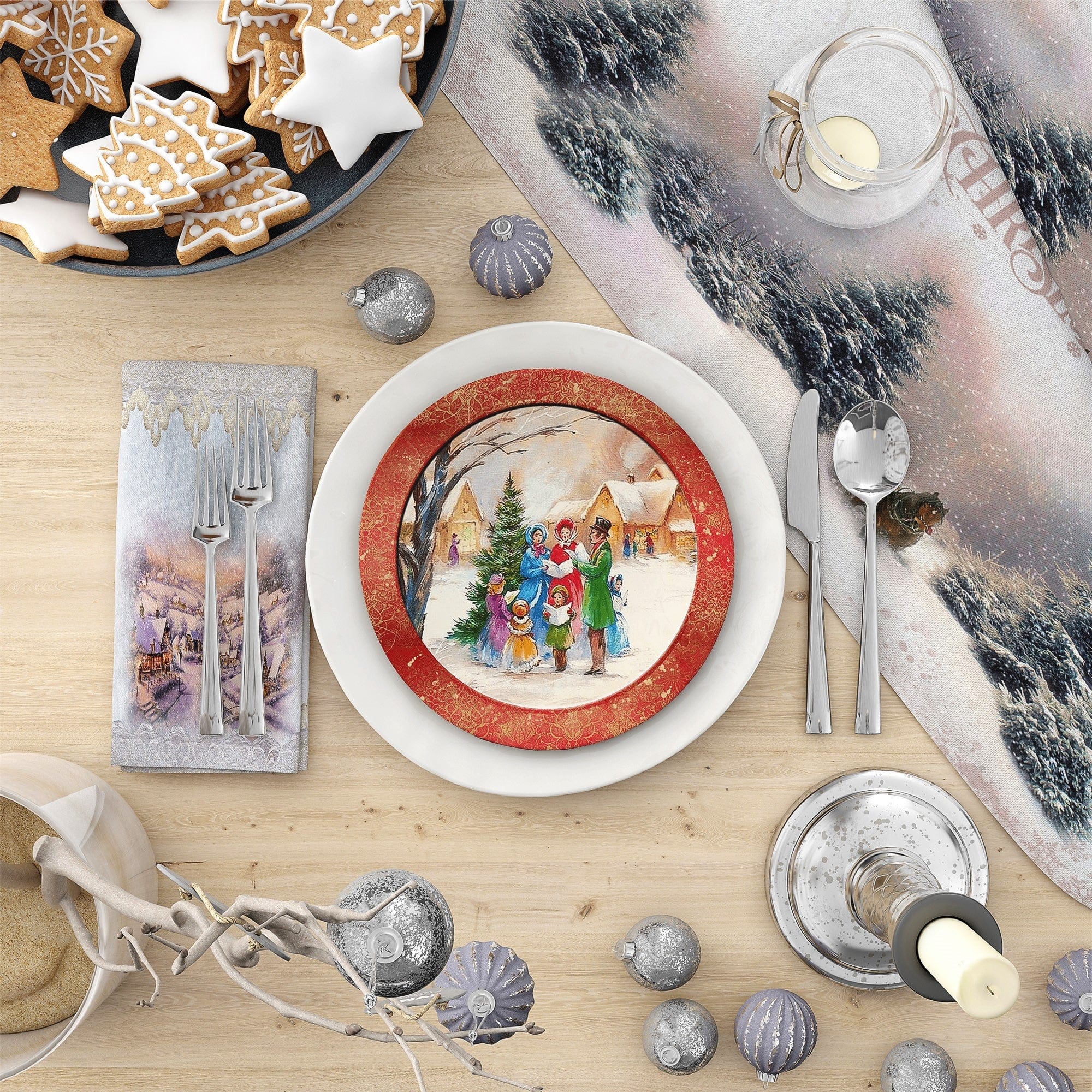 Kate McEnroe New York Vintage Red Christmas Carolers Scene Dinner PlatePlates9820SINGLE