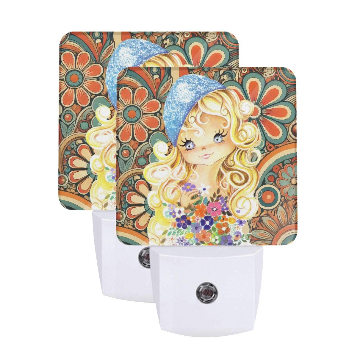 Kate McEnroe New York Vintage Retro 60s, 70s Blonde Big Eyed Girl Flower Power LED Night Light Set of 2Night LightspfQCFBDYJj