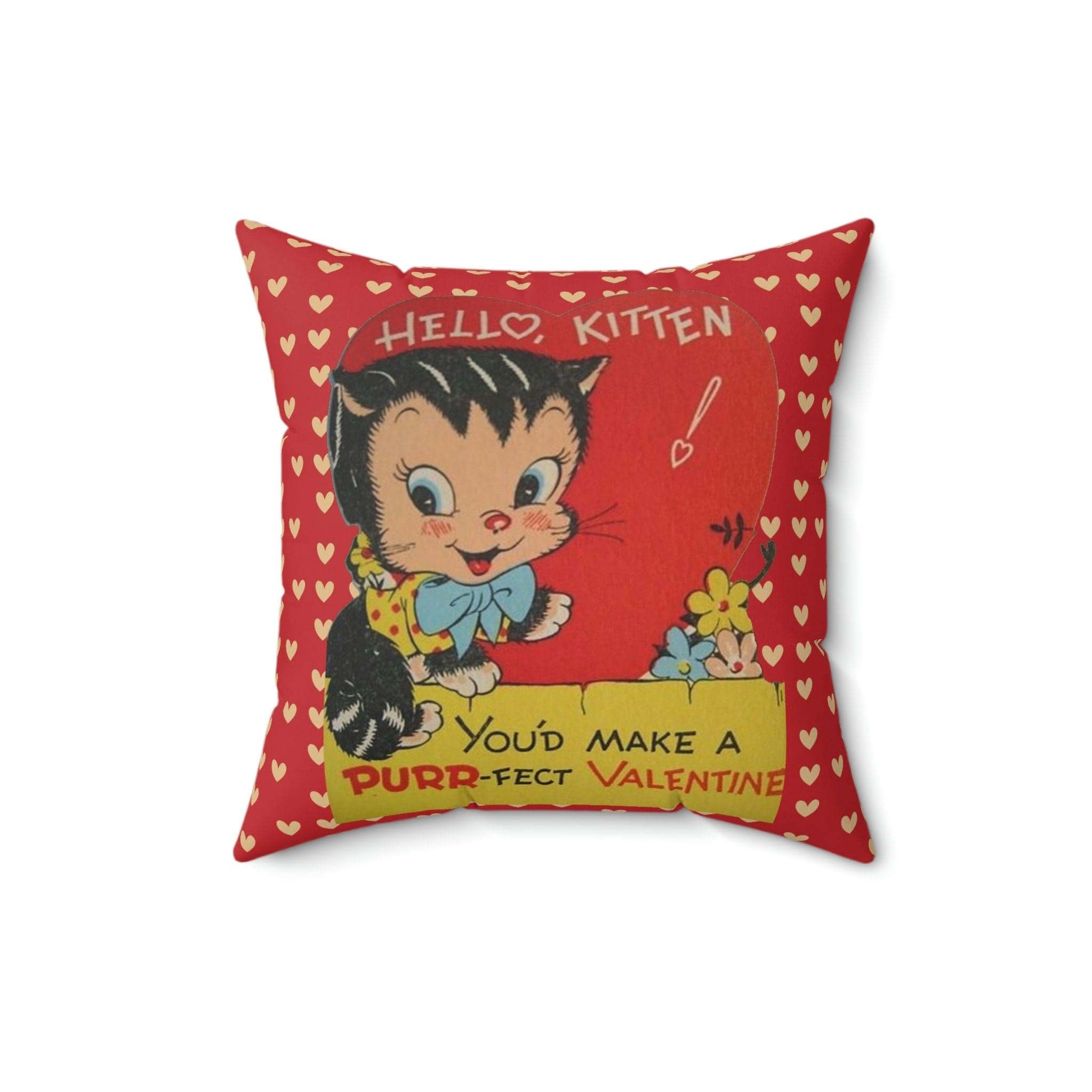 Kate McEnroe New York Vintage Retro Kitschy Kitty Valentine Throw Pillow Cover Throw Pillow Covers 16&quot; × 16&quot; 25842108731806235608