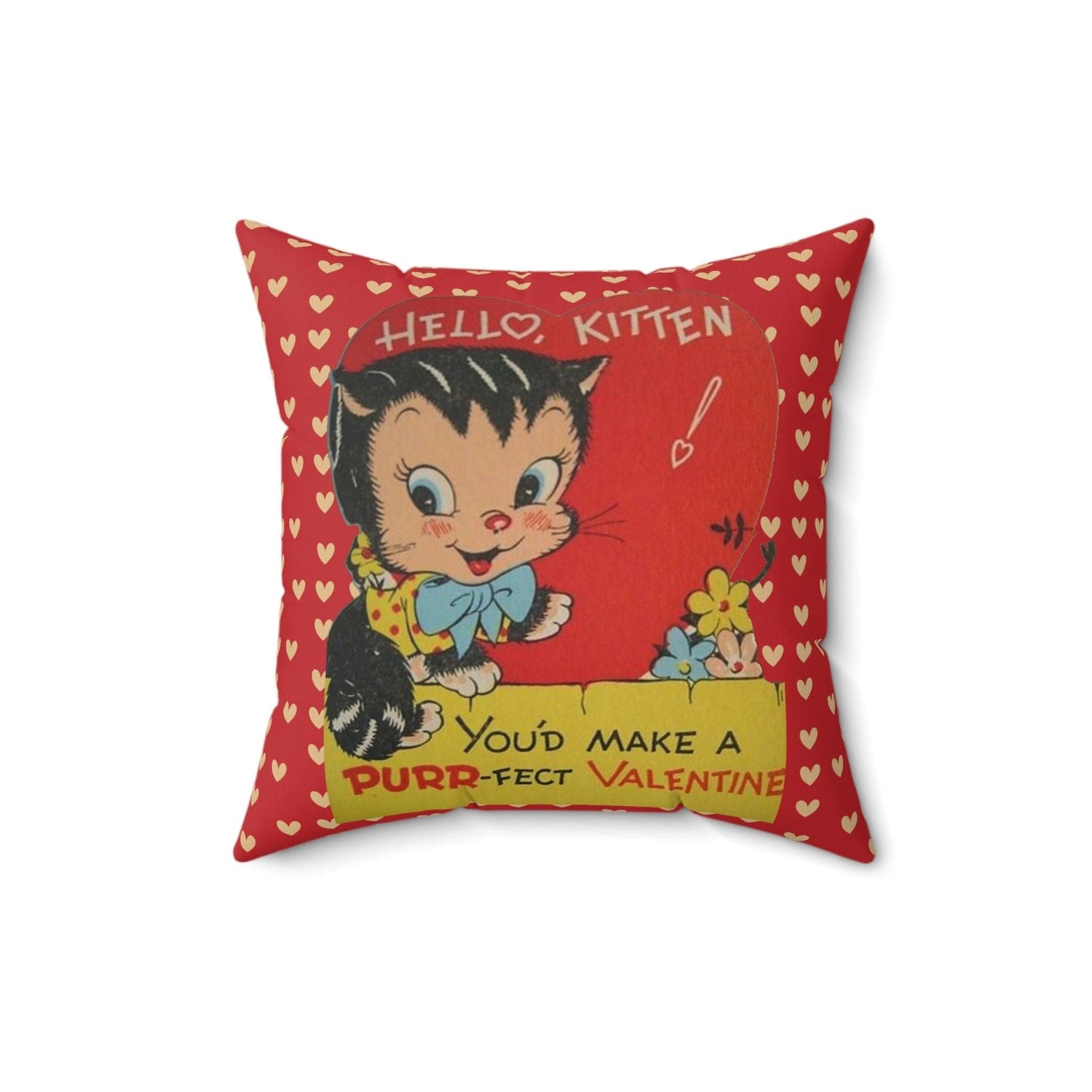 Kate McEnroe New York Vintage Retro Kitschy Kitty Valentine Throw Pillow Cover Throw Pillow Covers 18&quot; × 18&quot; 23124683348549204000