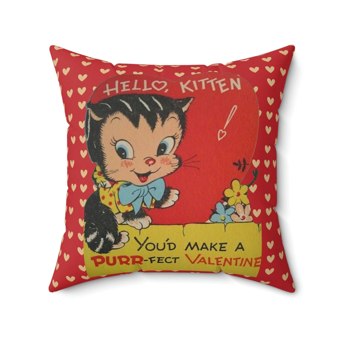 Kate McEnroe New York Vintage Retro Kitschy Kitty Valentine Throw Pillow Cover Throw Pillow Covers 20&quot; × 20&quot; 21634413851374215600