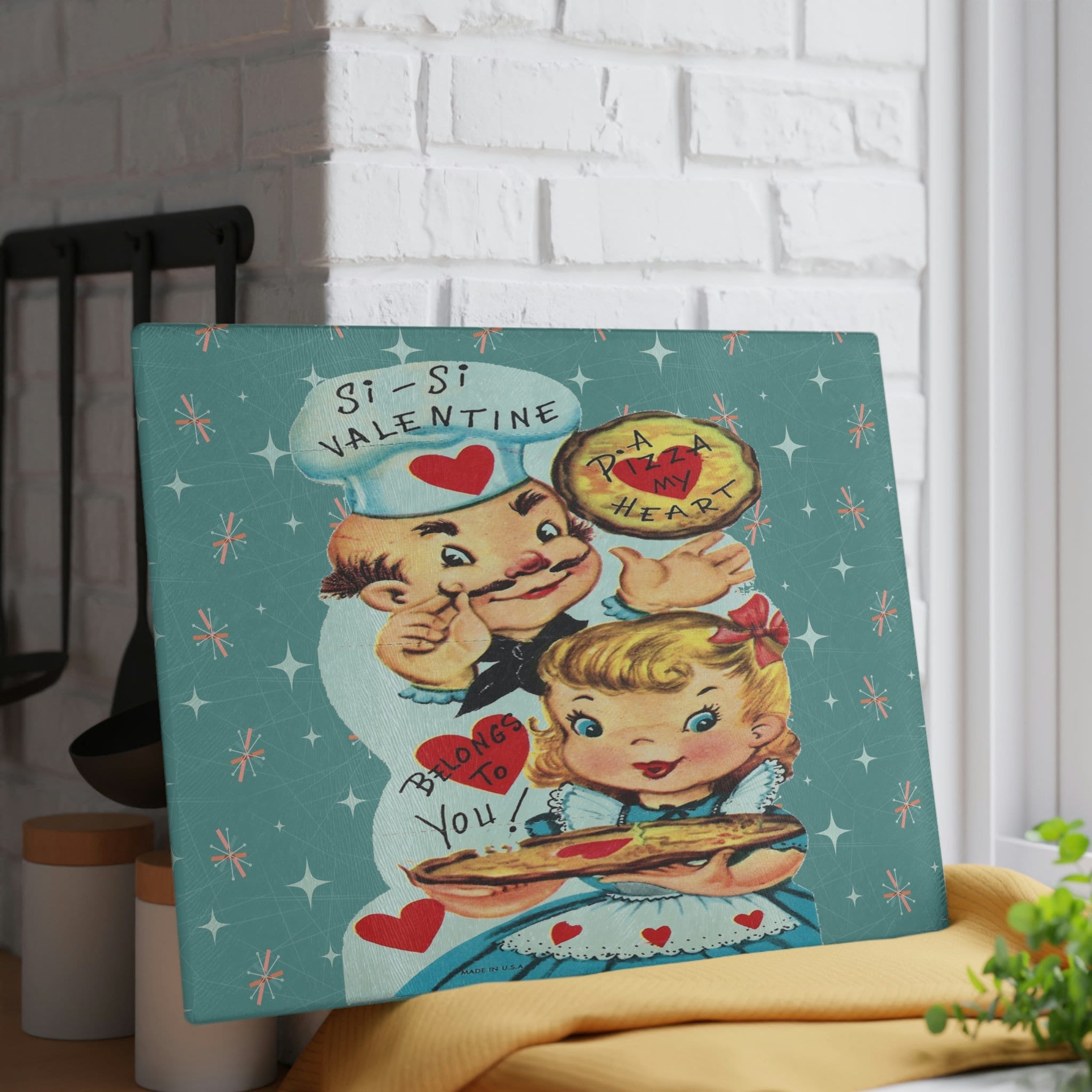 Kate McEnroe New York Vintage Retro Valentine Kitsch Glass Cutting BoardCutting Boards12716038983201539151