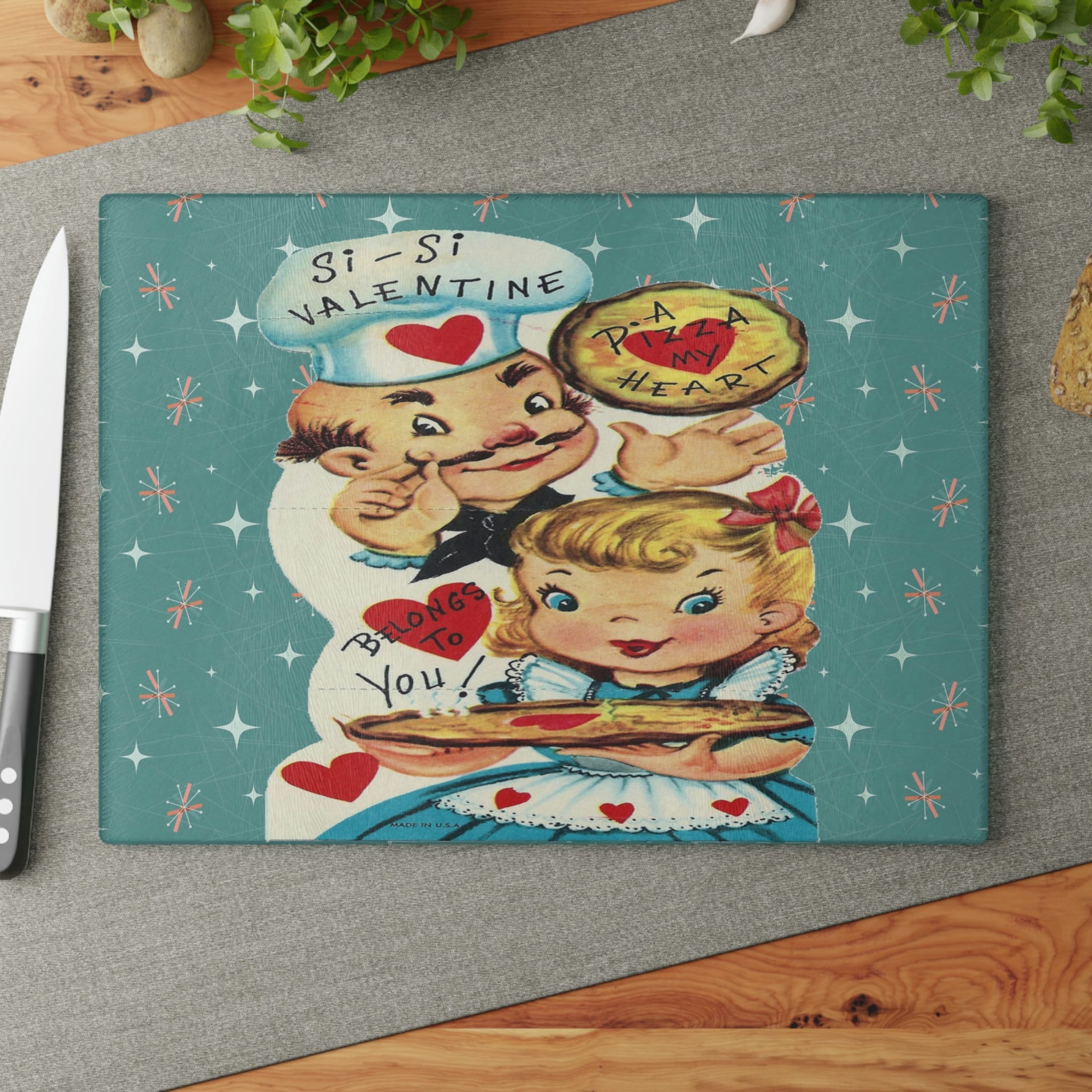 Kate McEnroe New York Vintage Retro Valentine Kitsch Glass Cutting BoardCutting Boards12716038983201539151