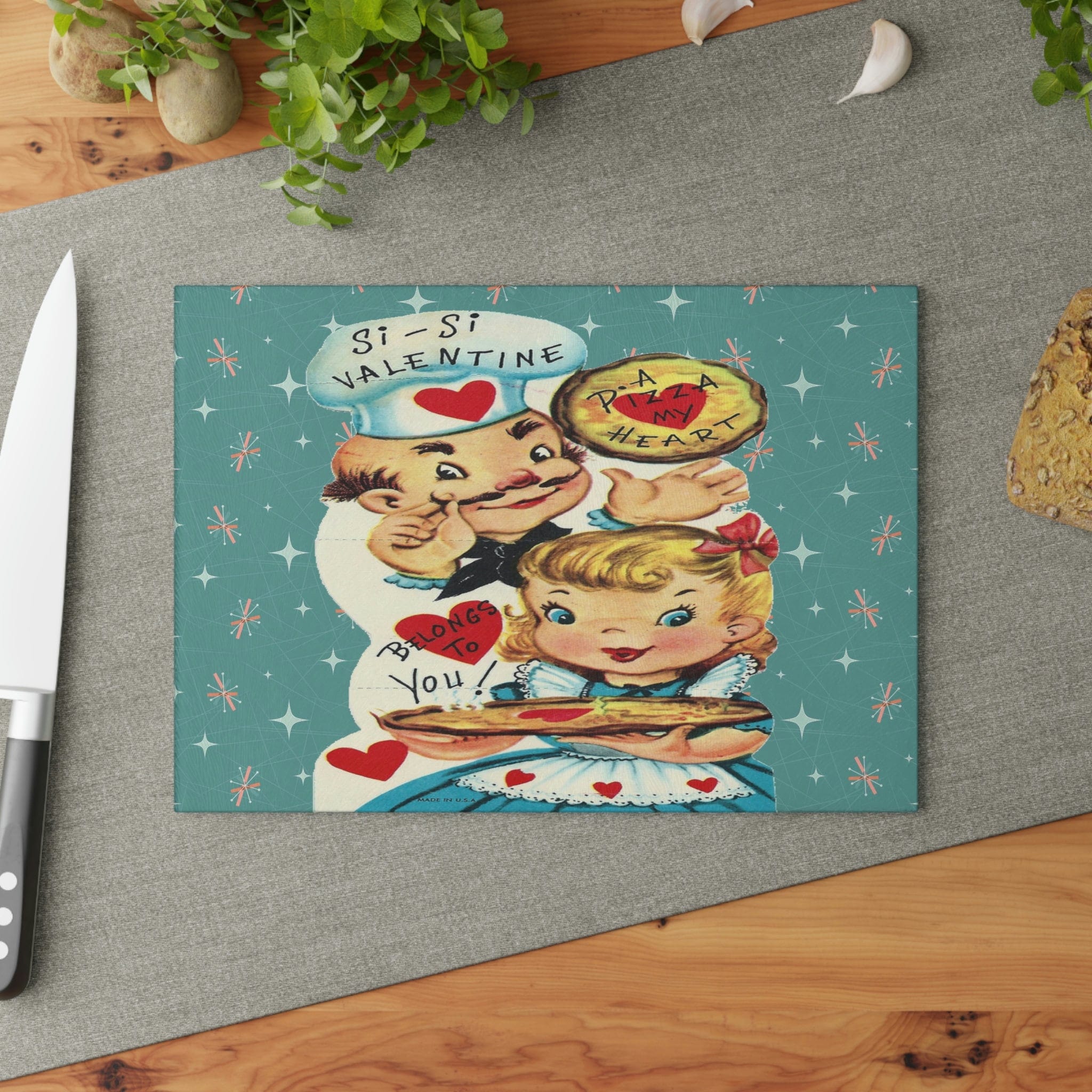 Kate McEnroe New York Vintage Retro Valentine Kitsch Glass Cutting BoardCutting Boards15543461089091461289