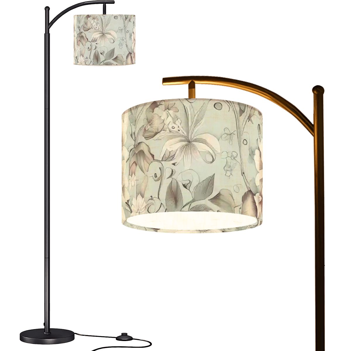 Kate McEnroe New York Vintage Sage Green Lily Floral Arc Floor LampArc Floor LampsNKh30CmMVV
