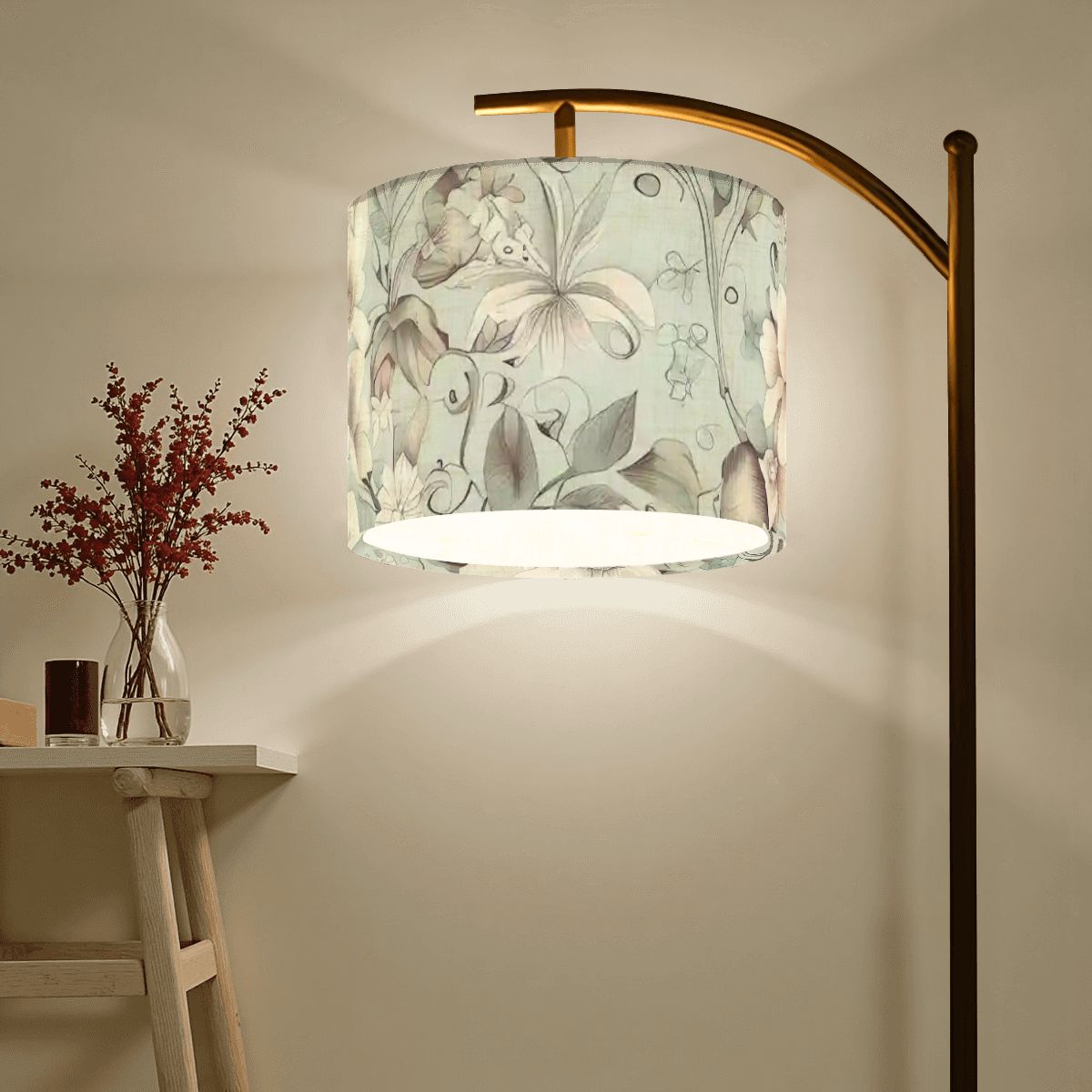 Kate McEnroe New York Vintage Sage Green Lily Floral Arc Floor LampArc Floor LampsNKh30CmMVV