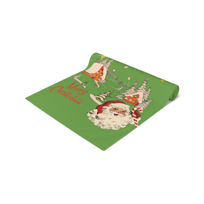 Kate McEnroe New York Vintage Santa Scandinavian Christmas Village Table Runner, Retro Holiday DecorTable Runners