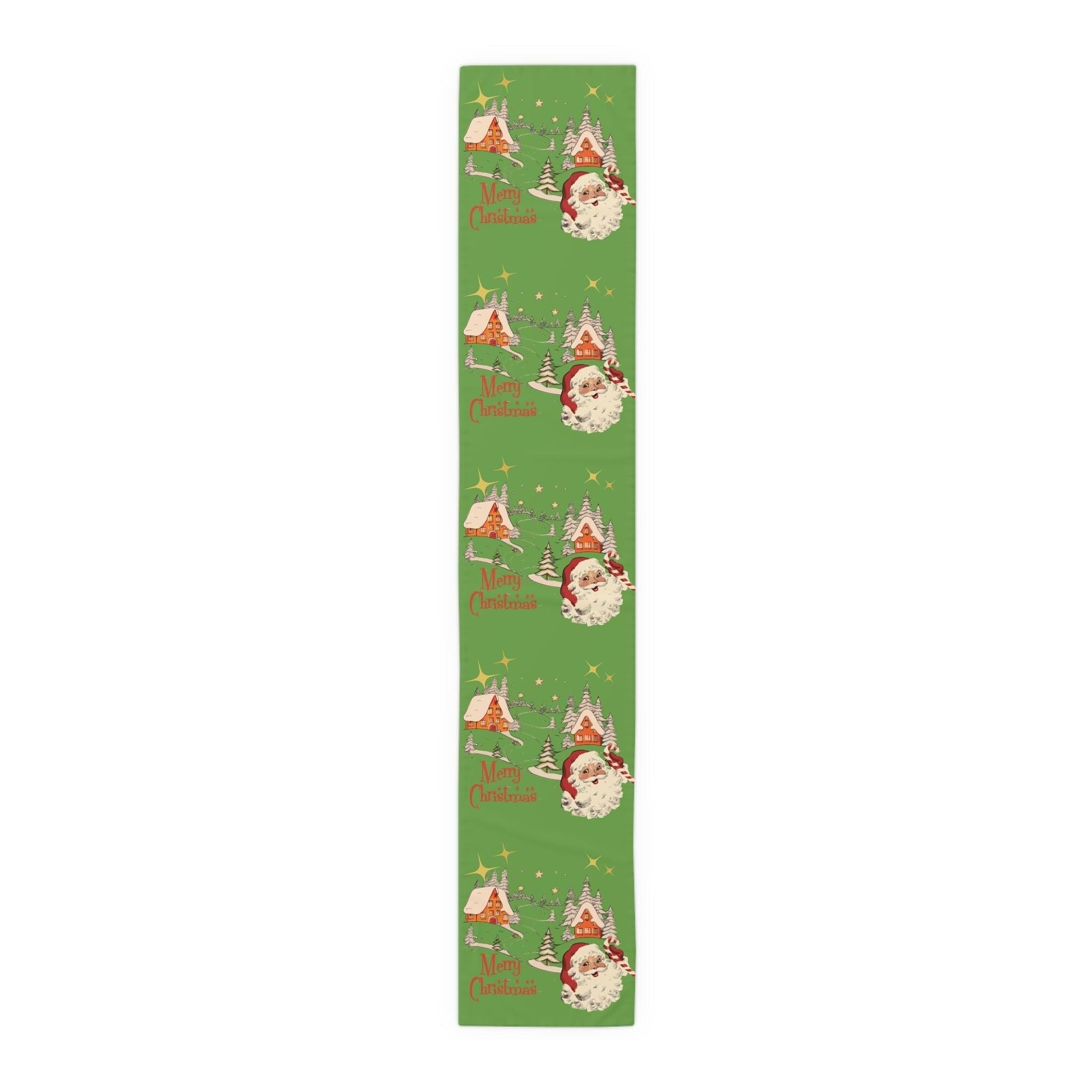 Kate McEnroe New York Vintage Santa Scandinavian Christmas Village Table Runner, Retro Holiday DecorTable Runners