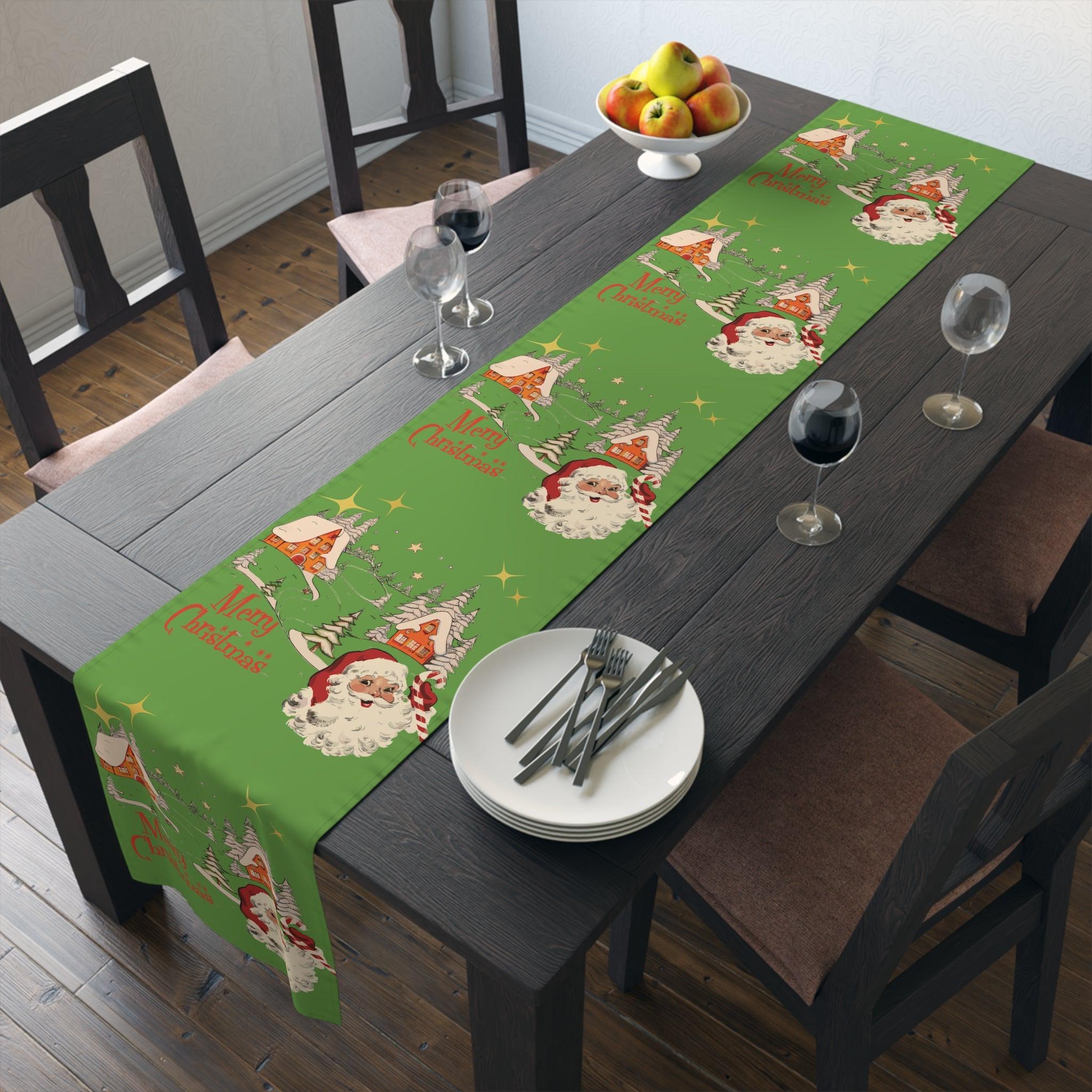Kate McEnroe New York Vintage Santa Scandinavian Christmas Village Table Runner, Retro Holiday DecorTable Runners
