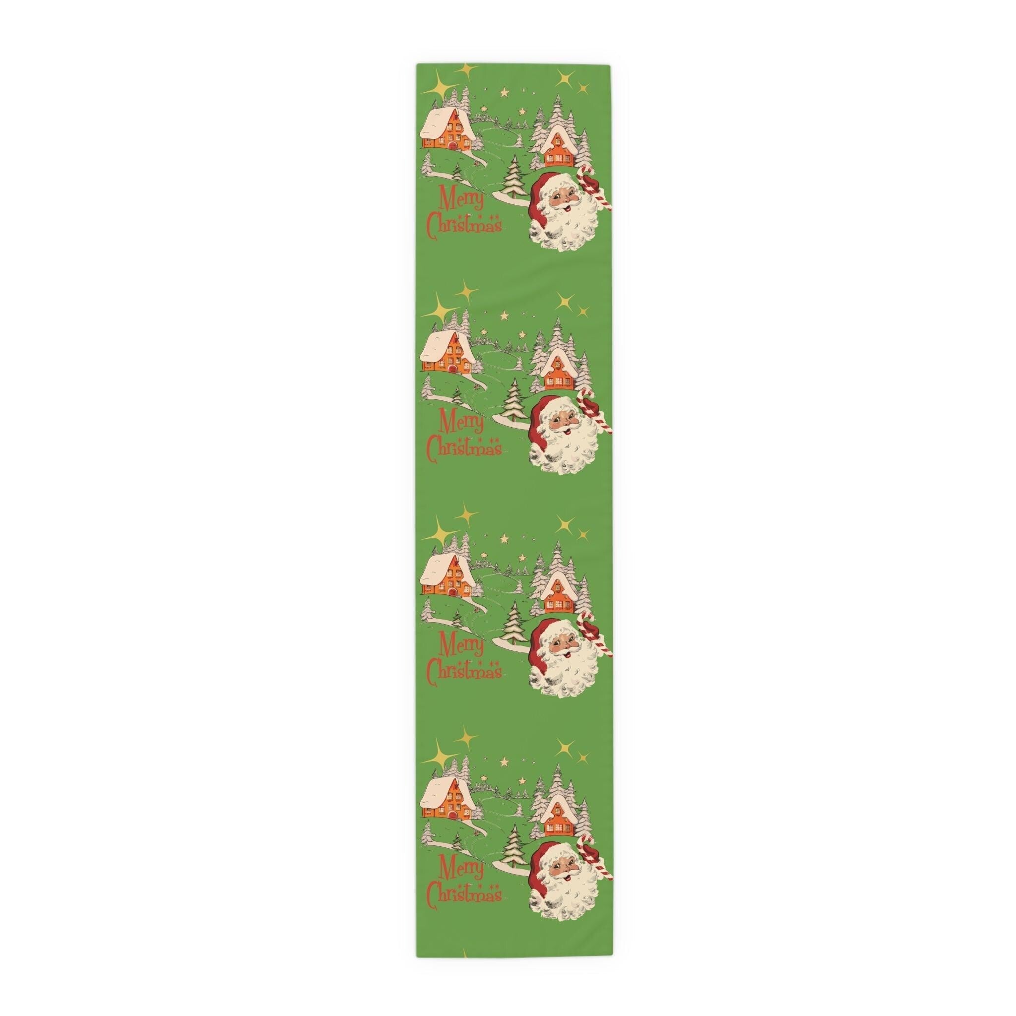 Kate McEnroe New York Vintage Santa Scandinavian Christmas Village Table Runner, Retro Holiday DecorTable Runners