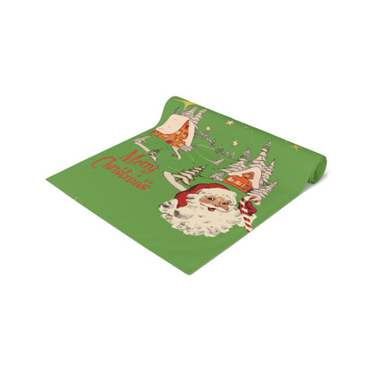 Kate McEnroe New York Vintage Santa Scandinavian Christmas Village Table Runner, Retro Holiday DecorTable Runners16379988884499748263