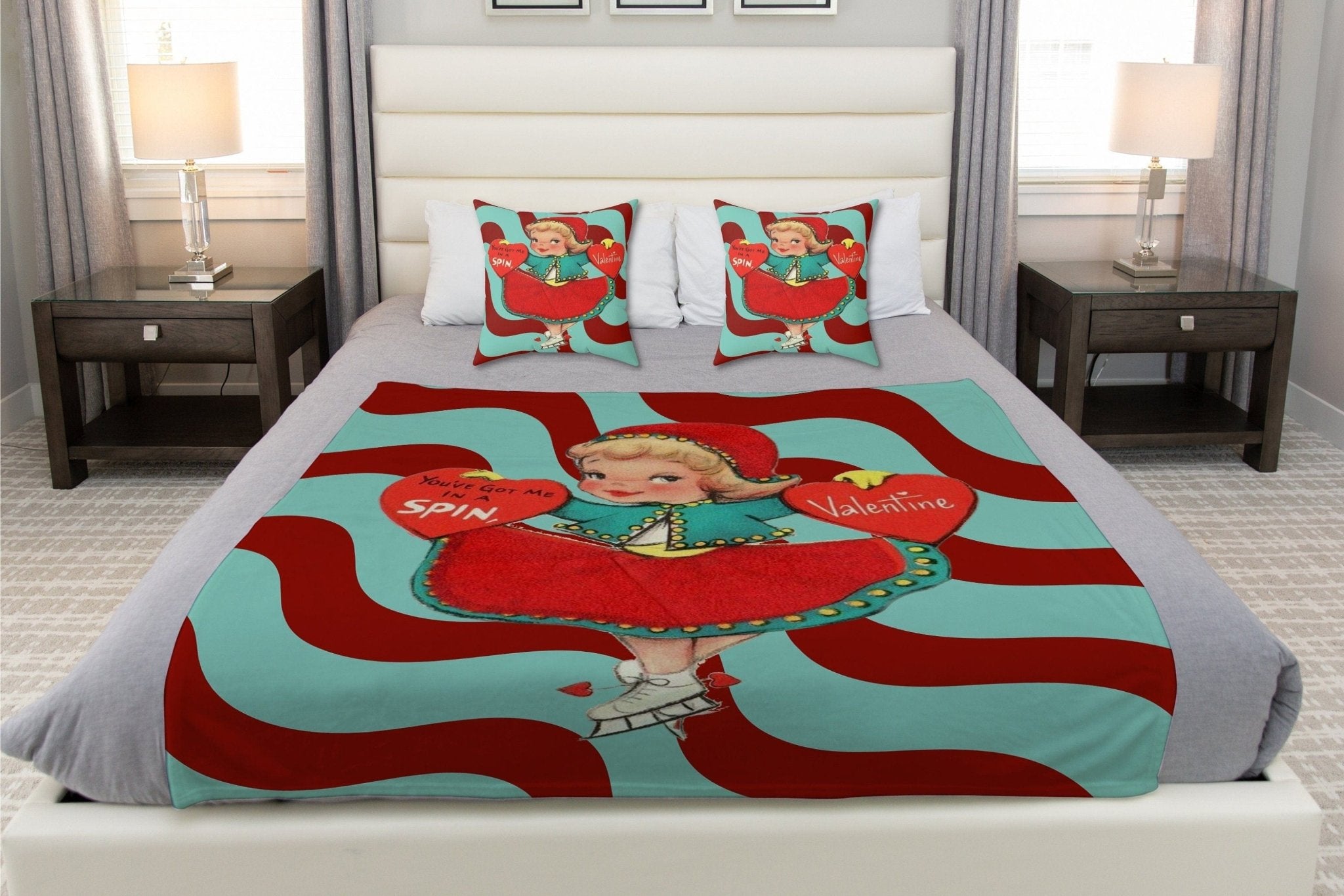 Kate McEnroe New York Vintage Skater Girl Valentine Throw BlanketBlankets13247352579520774204
