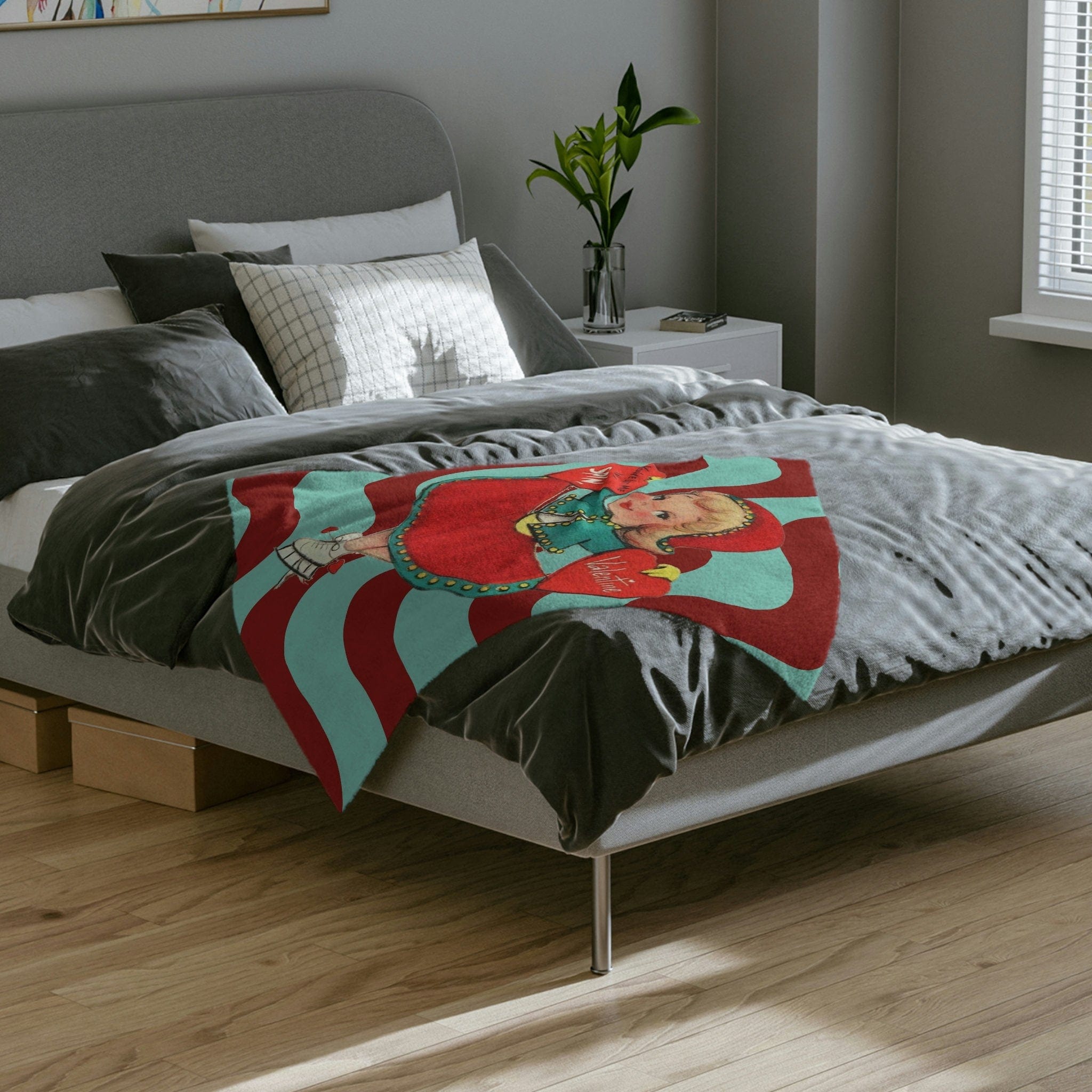 Kate McEnroe New York Vintage Skater Girl Valentine Throw BlanketBlankets23092178185537565775
