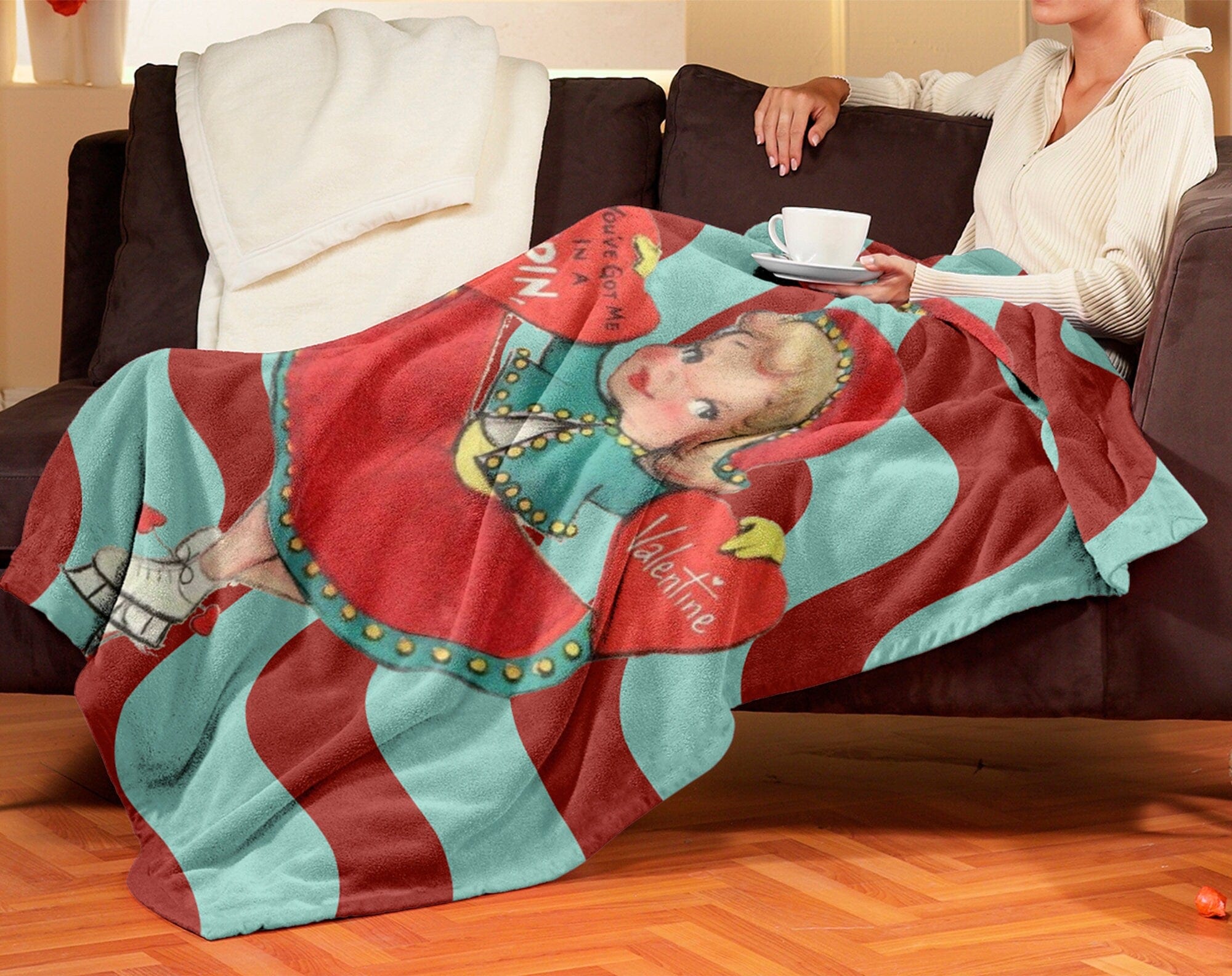 Kate McEnroe New York Vintage Skater Girl Valentine Throw BlanketBlankets27162145640759903286