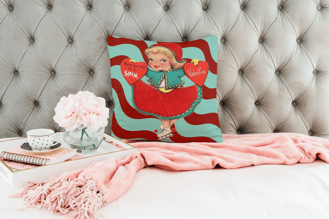 Kate McEnroe New York Vintage Skater Girl Valentine Throw Pillow Cover Throw Pillow Covers 14&quot; × 14&quot; 28173963033948314870