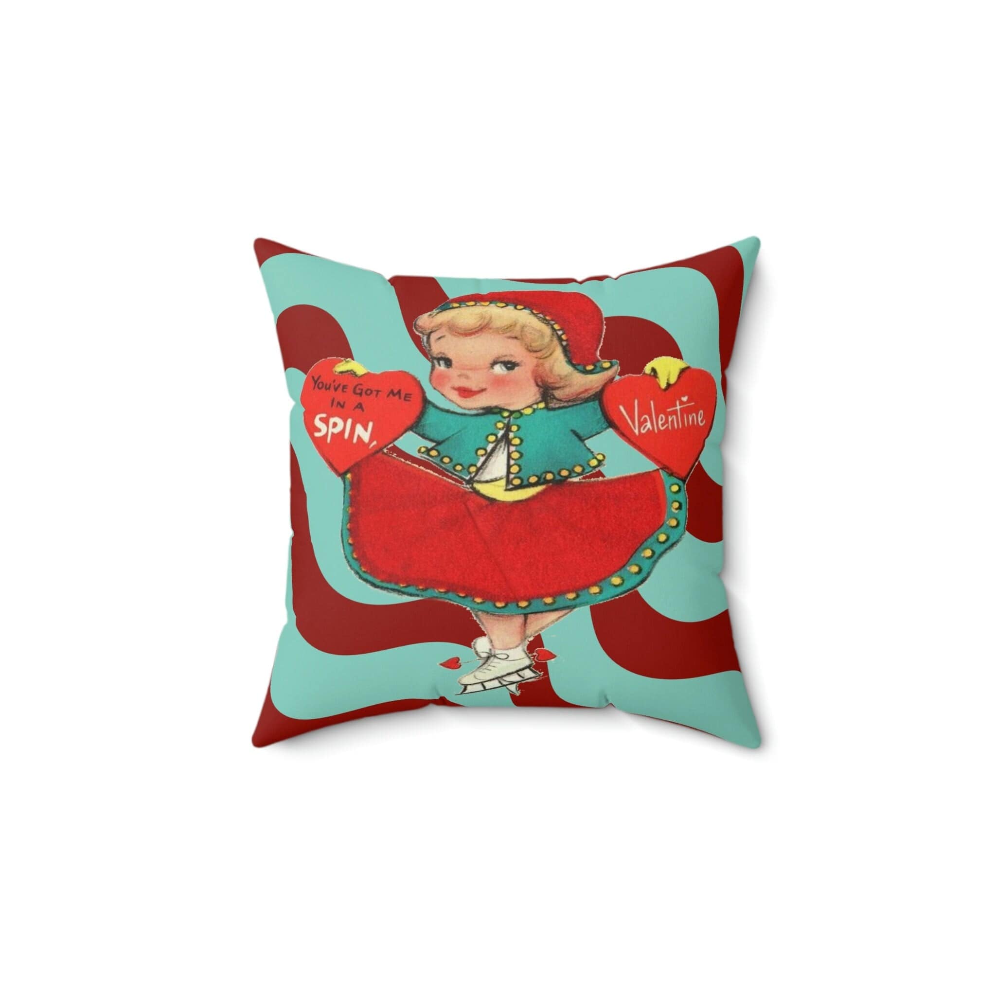 Kate McEnroe New York Vintage Skater Girl Valentine Throw Pillow Cover Throw Pillow Covers 16&quot; × 16&quot; 27717931184465607285