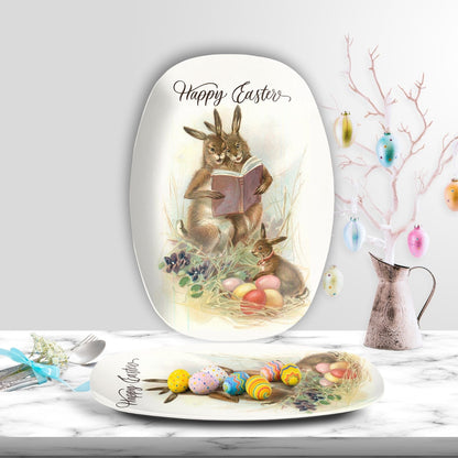 Kate McEnroe New York Vintage Storybook Bunnies Easter Card Art Platter, Classic Bunny Rabbit Happy Easter Serving Tray Serving Platters 9727