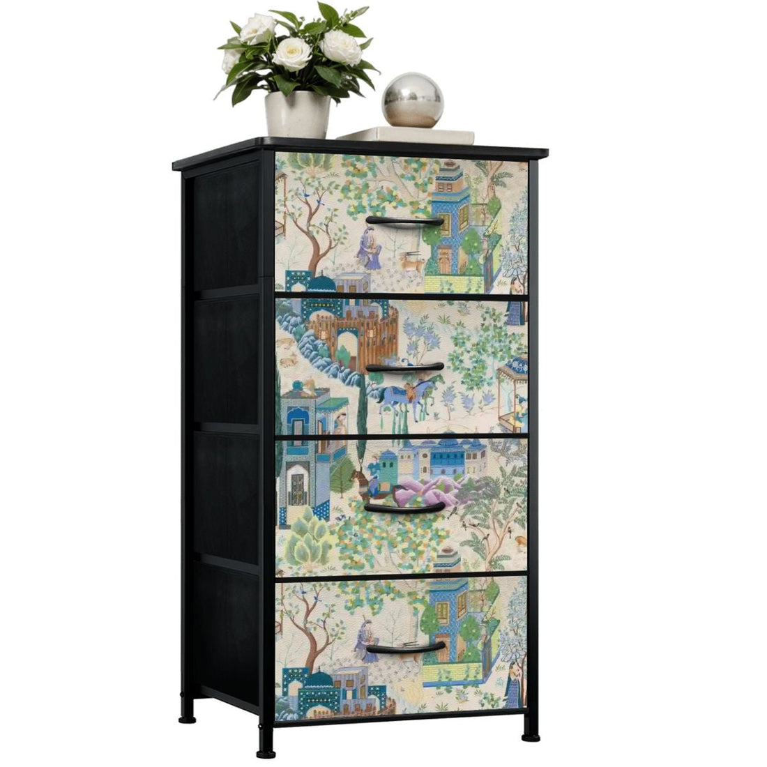 Kate McEnroe New York Vintage Toile De Jouy Blue Green Chinoiserie Floral Asian 4 Drawer DresserDressers9HK8Xjys3o