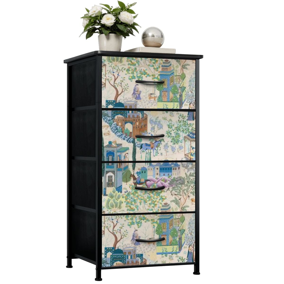 Kate McEnroe New York Vintage Toile De Jouy Blue Green Chinoiserie Floral Asian 4 Drawer DresserDressers9HK8Xjys3o