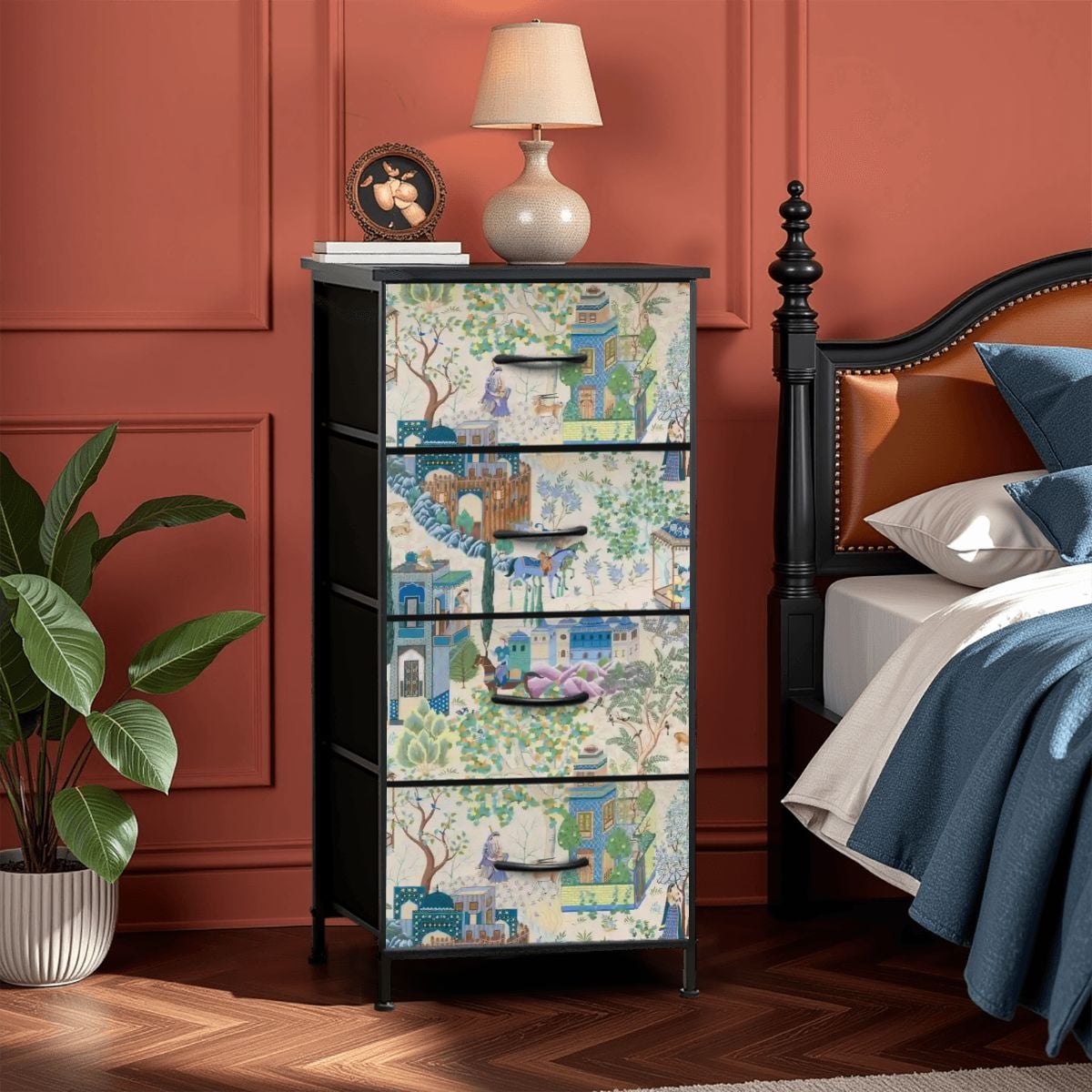 Kate McEnroe New York Vintage Toile De Jouy Blue Green Chinoiserie Floral Asian 4 Drawer DresserDressers9HK8Xjys3o