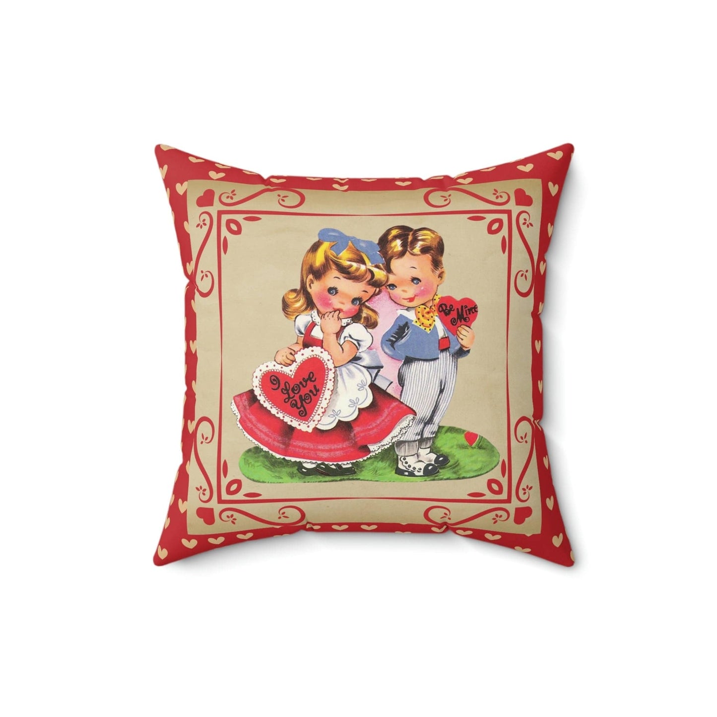 Kate McEnroe New York Vintage Valentine Boy and Girl Hearts Throw Pillow Cover Throw Pillow Covers 16" × 16" 31853400347988346088