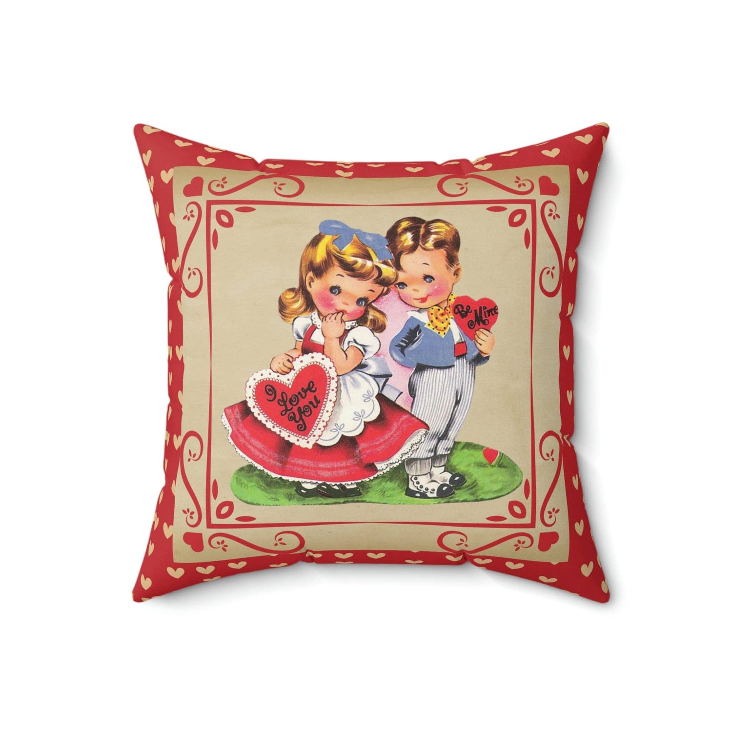 Kate McEnroe New York Vintage Valentine Boy and Girl Hearts Throw Pillow Cover Throw Pillow Covers 16&quot; × 16&quot; 31853400347988346088