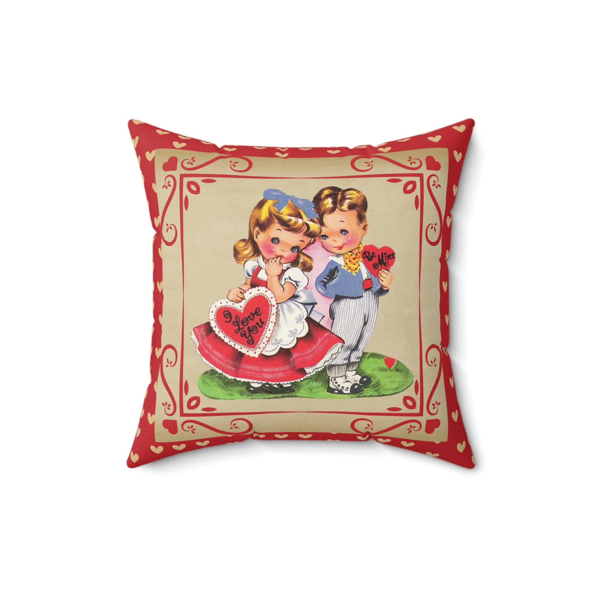 Kate McEnroe New York Vintage Valentine Boy and Girl Hearts Throw Pillow Cover Throw Pillow Covers 18&quot; × 18&quot; 30055391513593850243