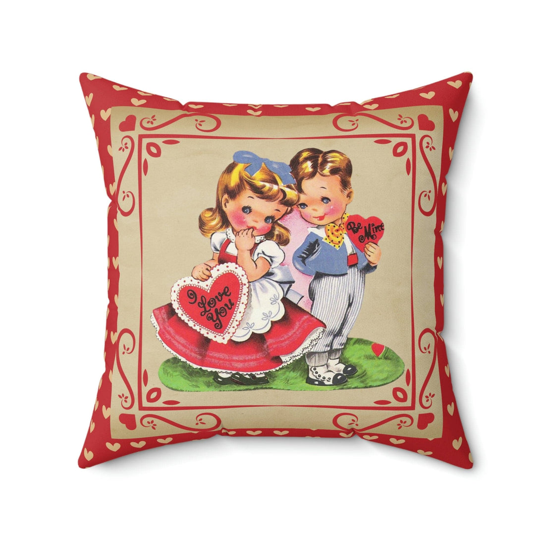 Kate McEnroe New York Vintage Valentine Boy and Girl Hearts Throw Pillow Cover Throw Pillow Covers 20&quot; × 20&quot; 92451099516600192209