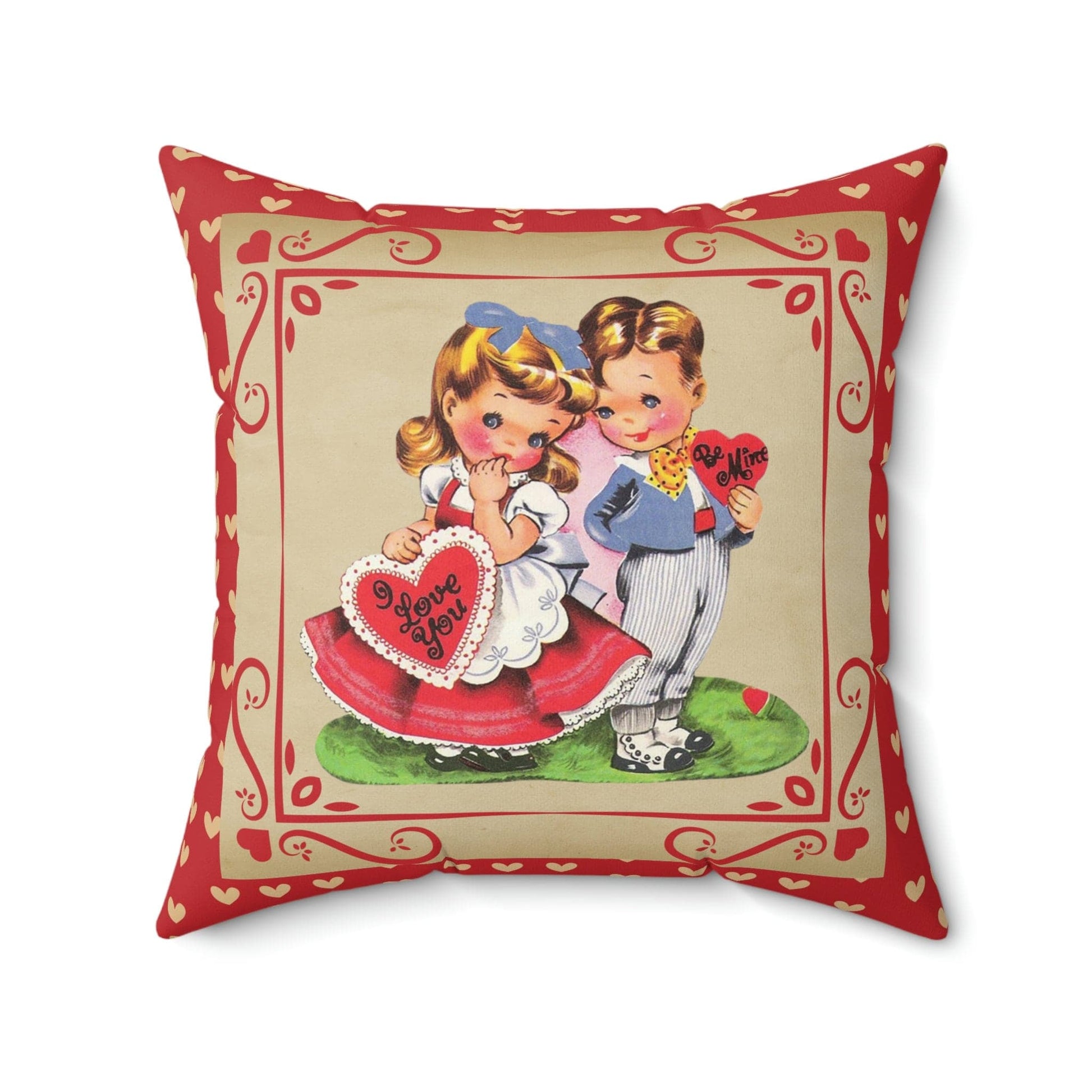 Kate McEnroe New York Vintage Valentine Boy and Girl Hearts Throw Pillow Cover Throw Pillow Covers