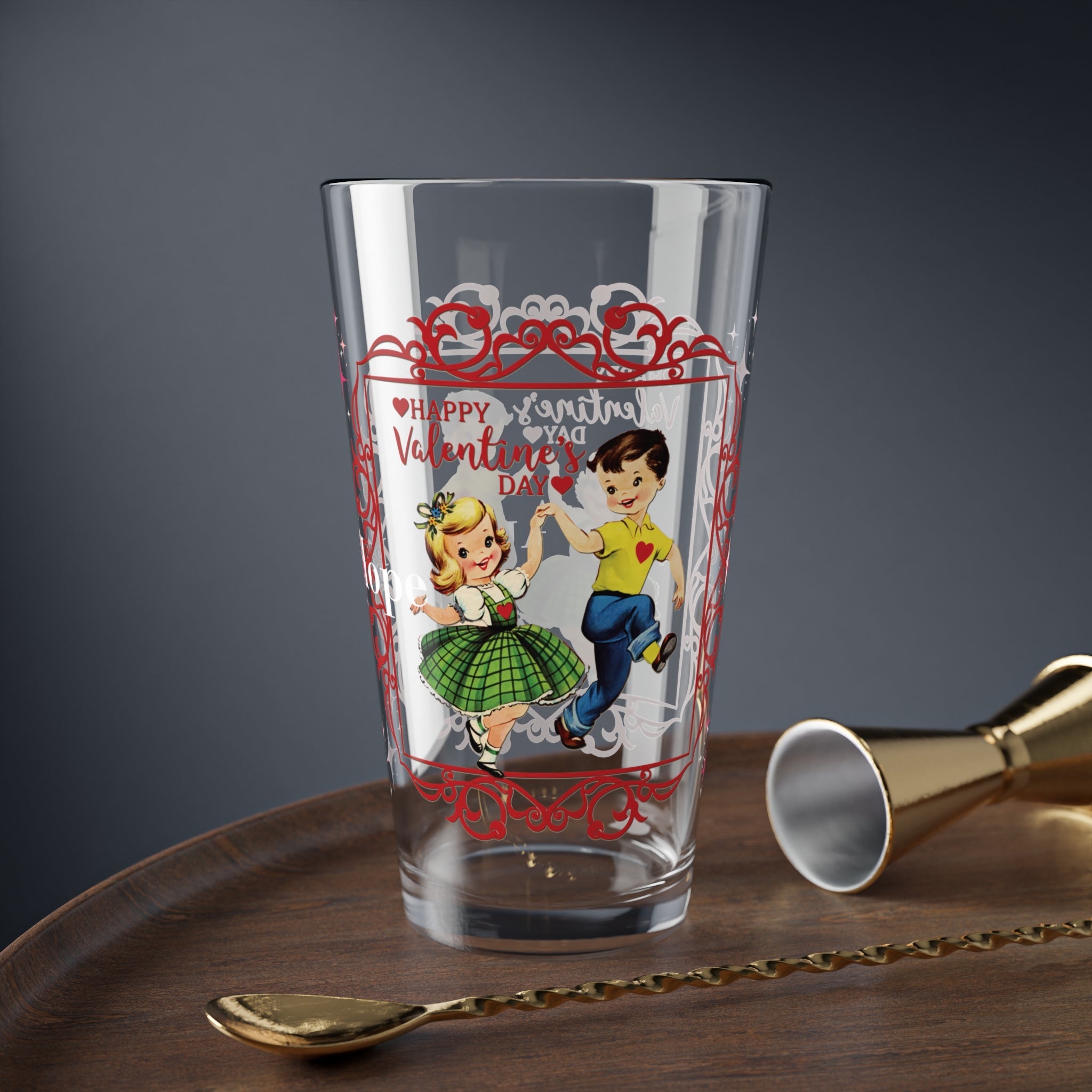 Kate McEnroe New York Vintage Valentine Pint Glass, Mid Century Modern Retro Kitschy Boy Girl Dancing, 1950s Romantic BarwarePint Glasses15268485564764585366