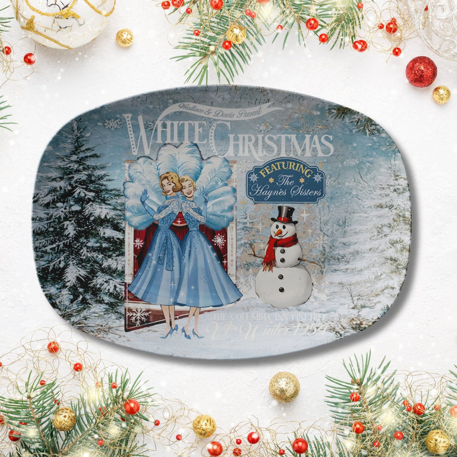 Kate McEnroe New York Wallace and Davis Present White Christmas Platter, Featuring The Haynes Sisters, Retro 1954 Movie Serveware, Mid Century Modern DecorServing Platters9727