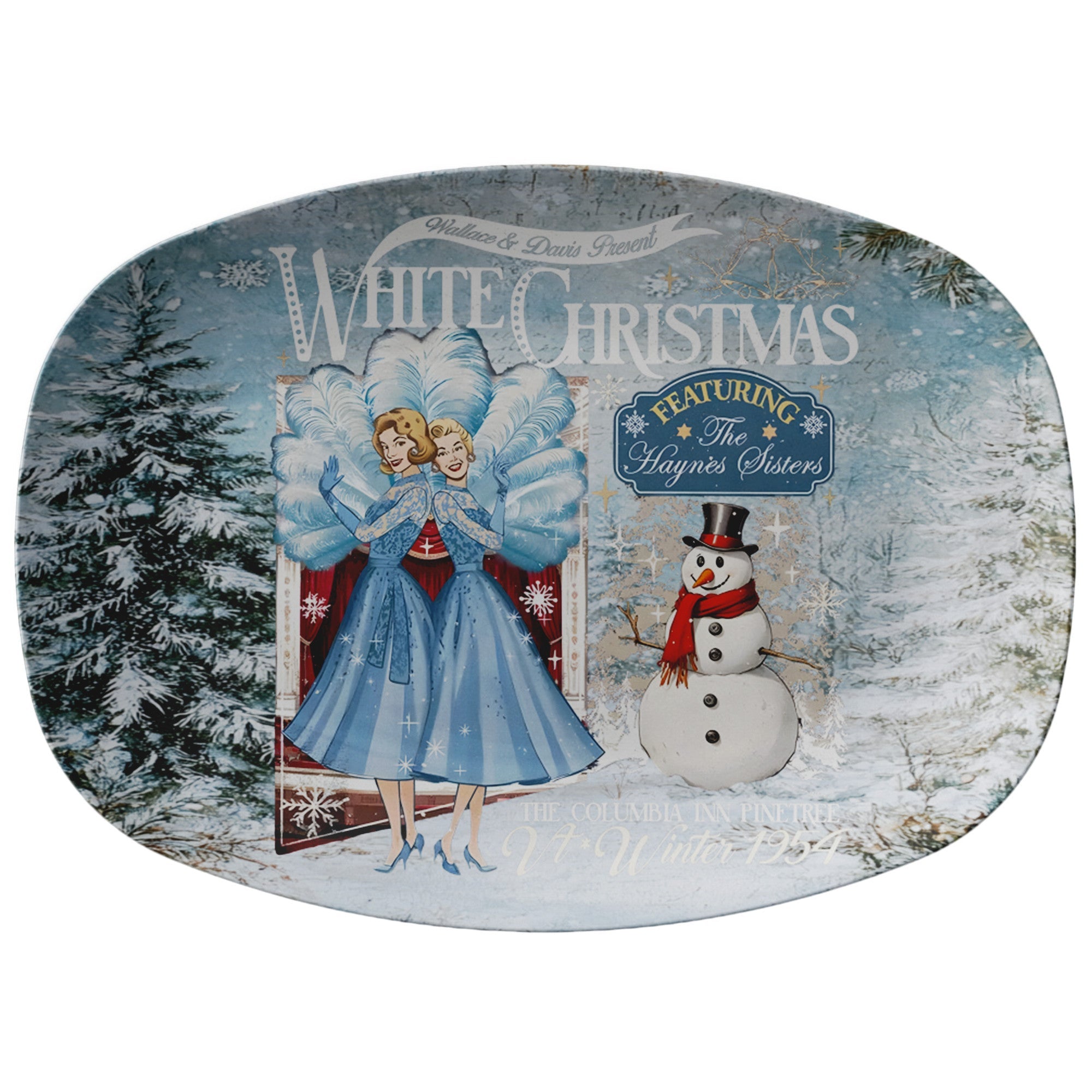 Kate McEnroe New York Wallace and Davis Present White Christmas Platter, Featuring The Haynes Sisters, Retro 1954 Movie Serveware, Mid Century Modern DecorServing Platters9727