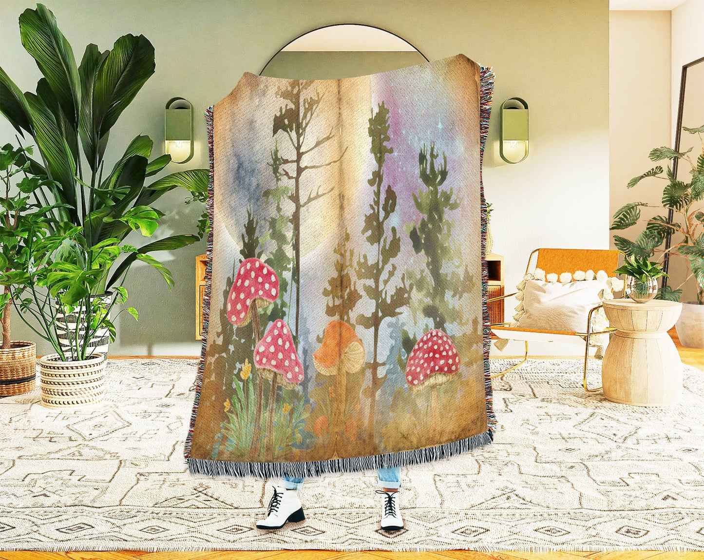Kate McEnroe New York Whimsical Cottagecore Mushroom Forest Woven Blankets Blankets