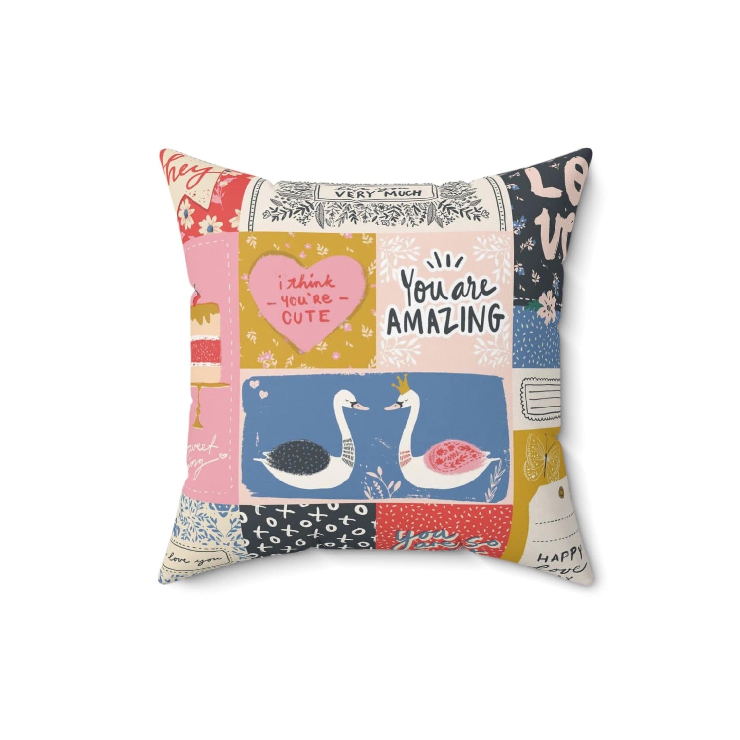 Kate McEnroe New York Whimsical Love Patchwork Throw Pillow, Cozy Affirmation Cushion Throw Pillows 16&quot; × 16&quot; 23074045698643671411
