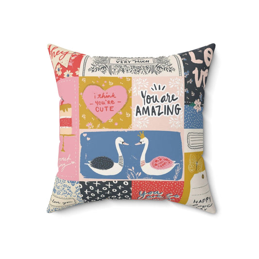 Kate McEnroe New York Whimsical Love Patchwork Throw Pillow, Cozy Affirmation Cushion Throw Pillows 18" × 18" 23411639188491453095