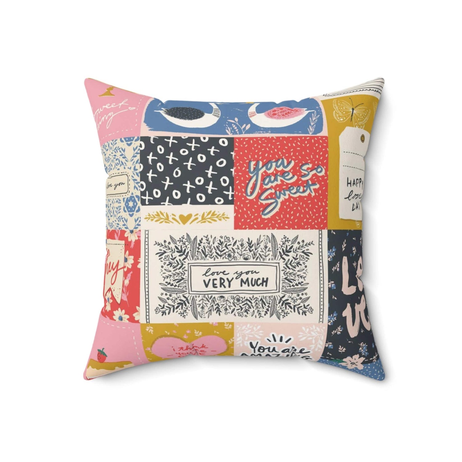 Kate McEnroe New York Whimsical Love Patchwork Throw Pillow, Cozy Affirmation CushionThrow Pillows23074045698643671411