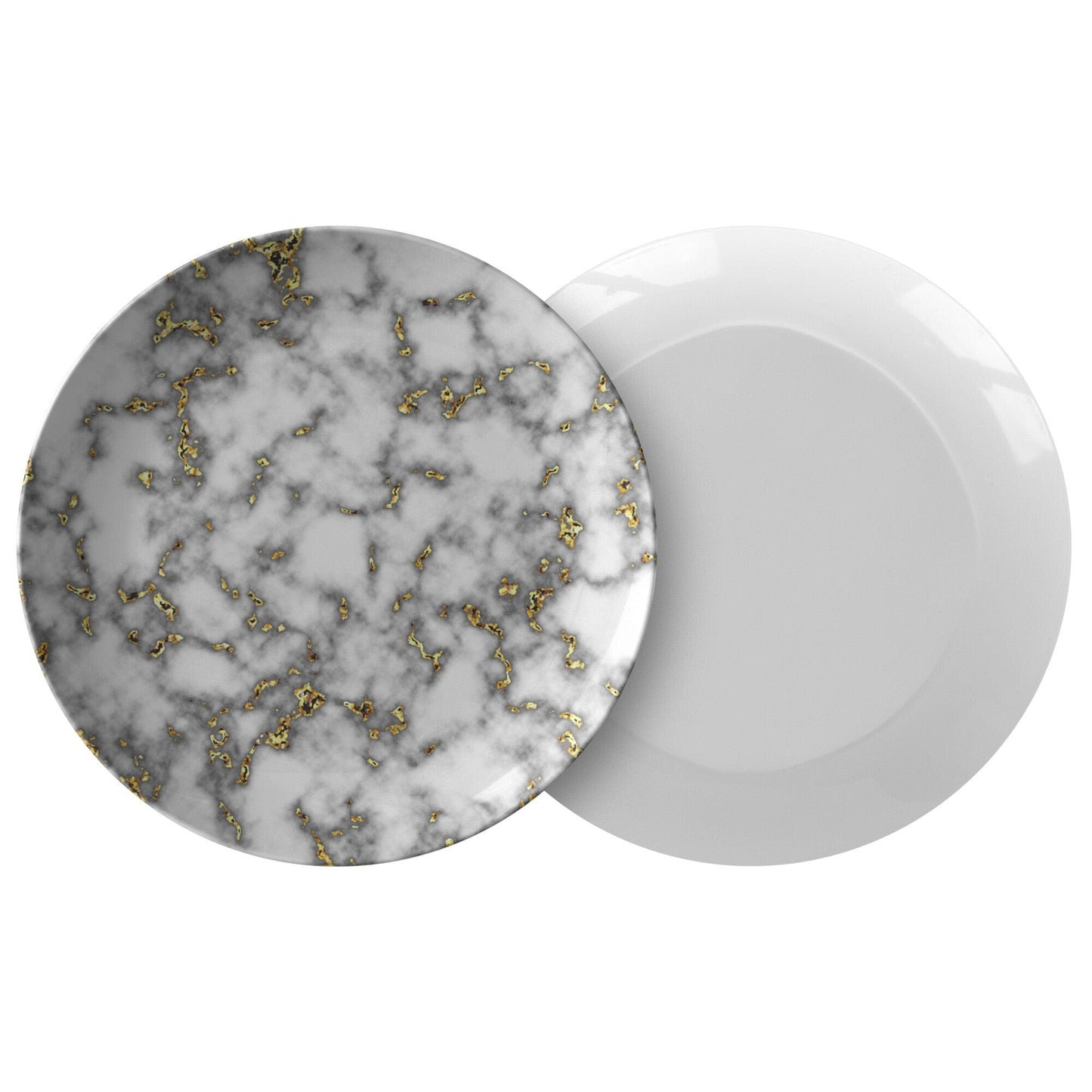 Kate McEnroe New York White And Gold Glitter Marble Print Dinner Plate Set Plates Set of Two 9820TWO