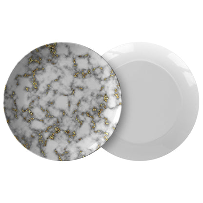 Kate McEnroe New York White And Gold Glitter Marble Print Dinner Plate Set Plates Set of Two 9820TWO