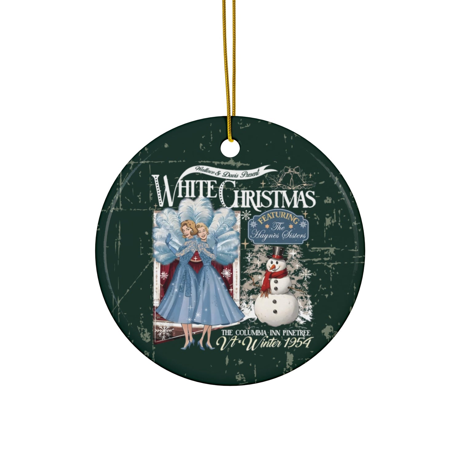 Kate McEnroe New York White Christmas Haynes Sisters Ceramic Ornament, Wallace and Davis Present Retro 50s Holiday DecorOrnaments13823105440990155721