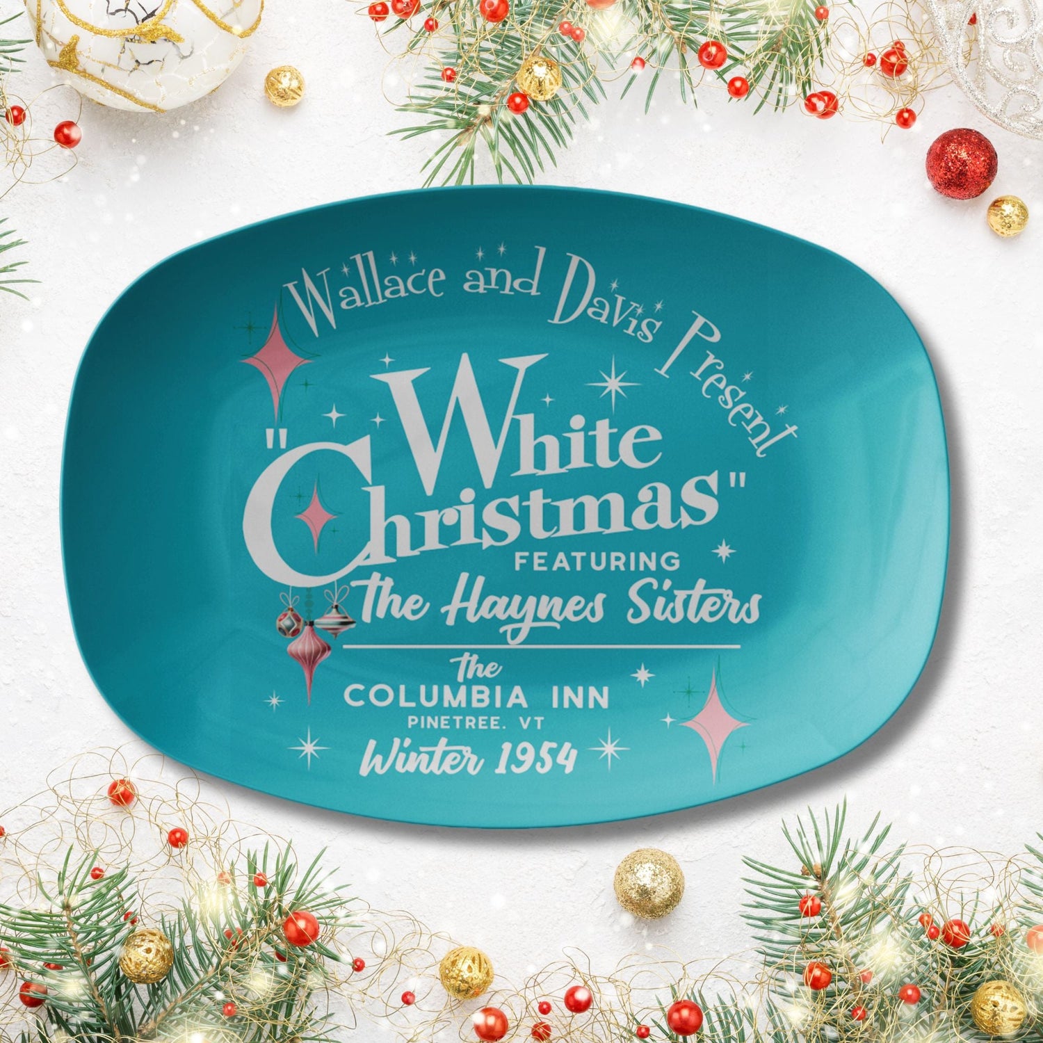 Kate McEnroe New York White Christmas Haynes Sisters Retro Platter, Wallace And Davis 1954 Movie Serveware, Mid Century Modern Holiday DecorServing Platters9727