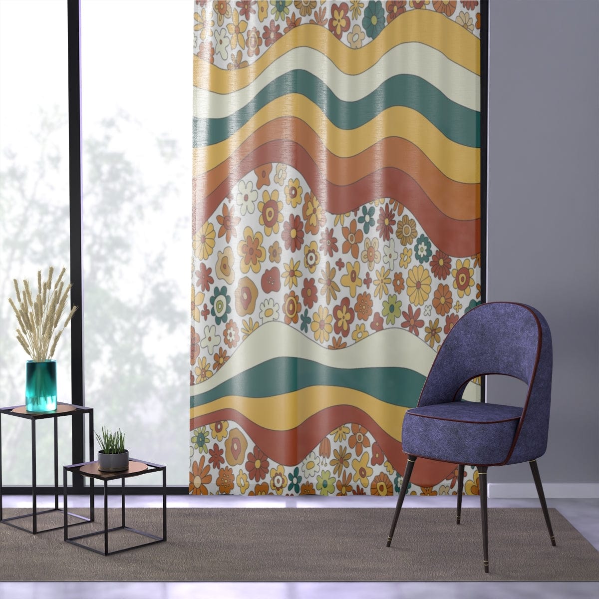 Kate McEnroe New York Window Curtain in Mid Century Modern 70s Groovy Hippie Wavy RetroWindow CurtainsCurtainBlackout - 50x84 - DoublePanel - 2022082318022599